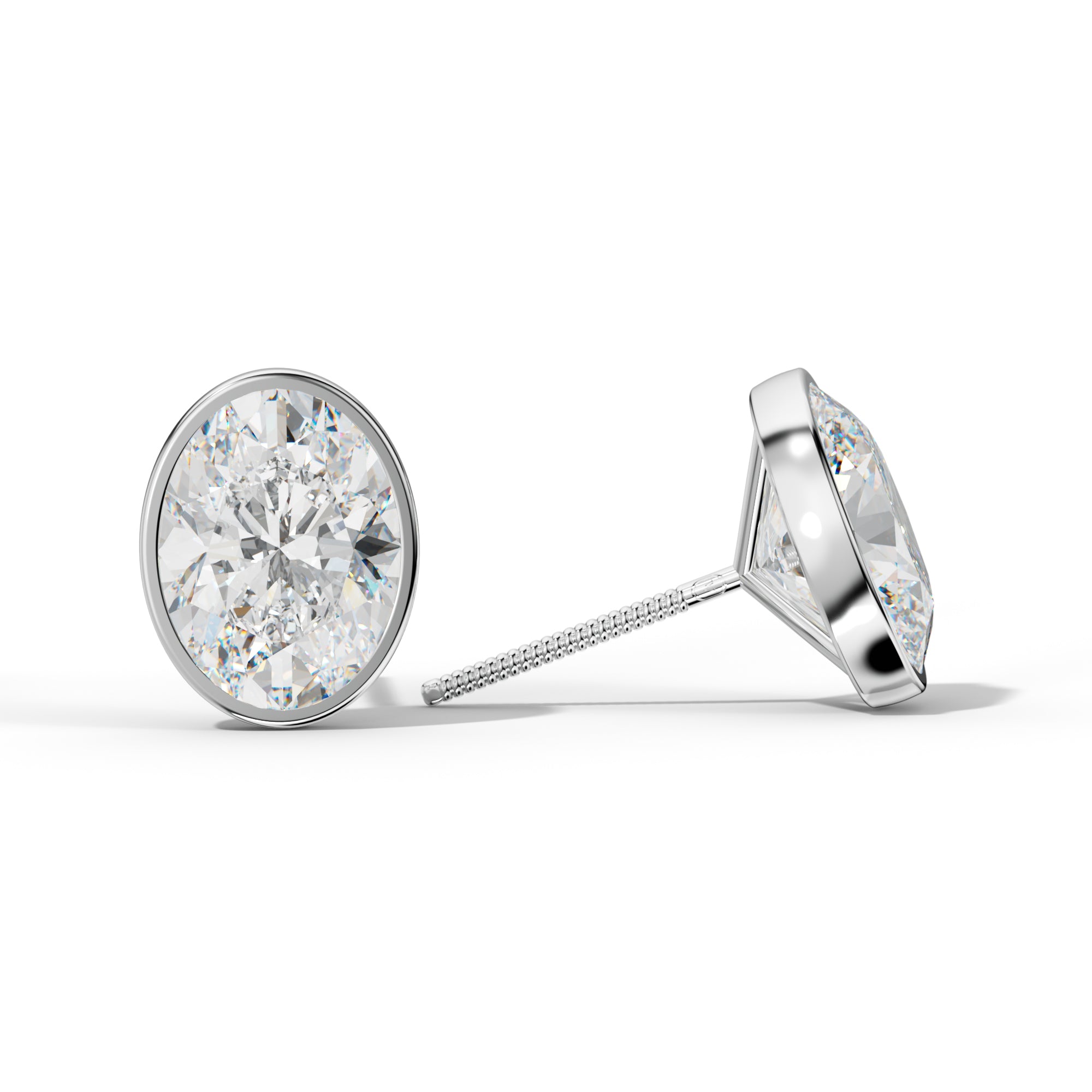 Oval Diamond Stud Earrings With Martini Bezel set