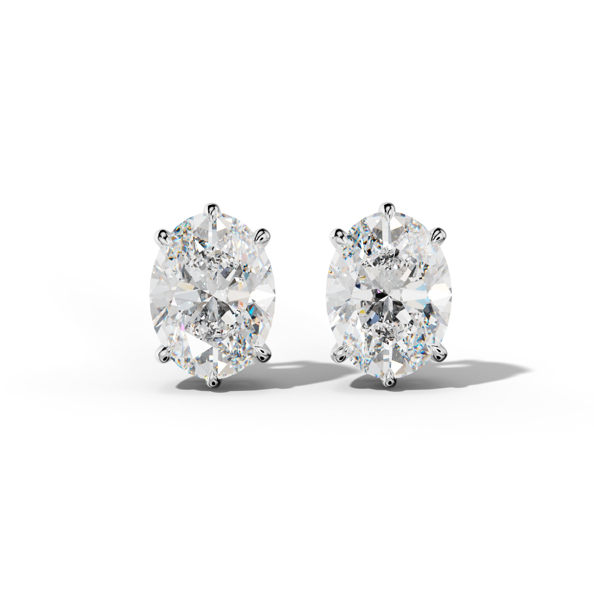 Oval Diamond Stud Earrings With Six Prongs