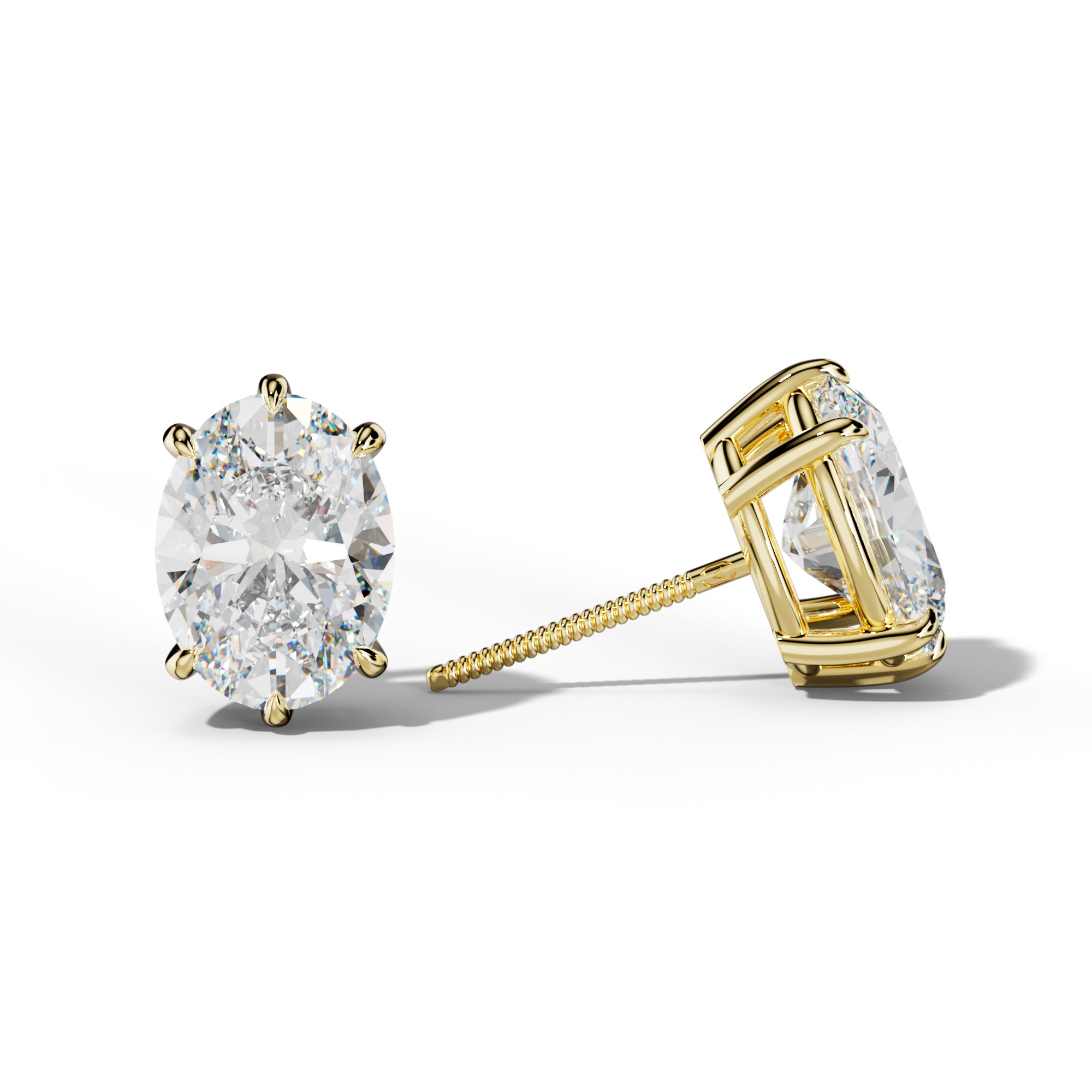 Oval Diamond Stud Earrings With Six Prongs