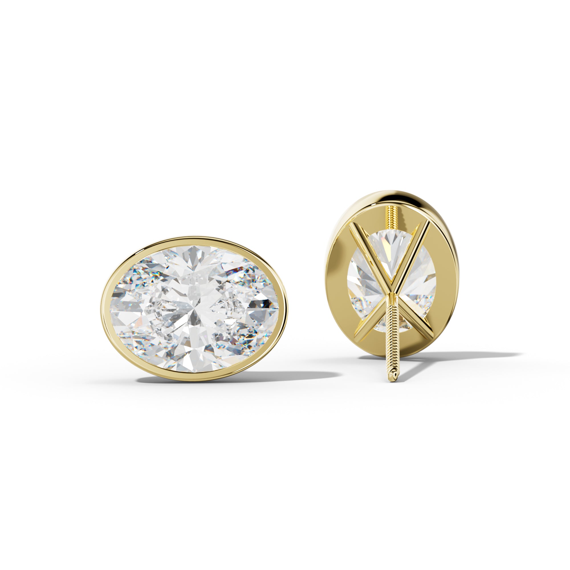 Oval Diamond Stud Earrings With Martini Bezel set