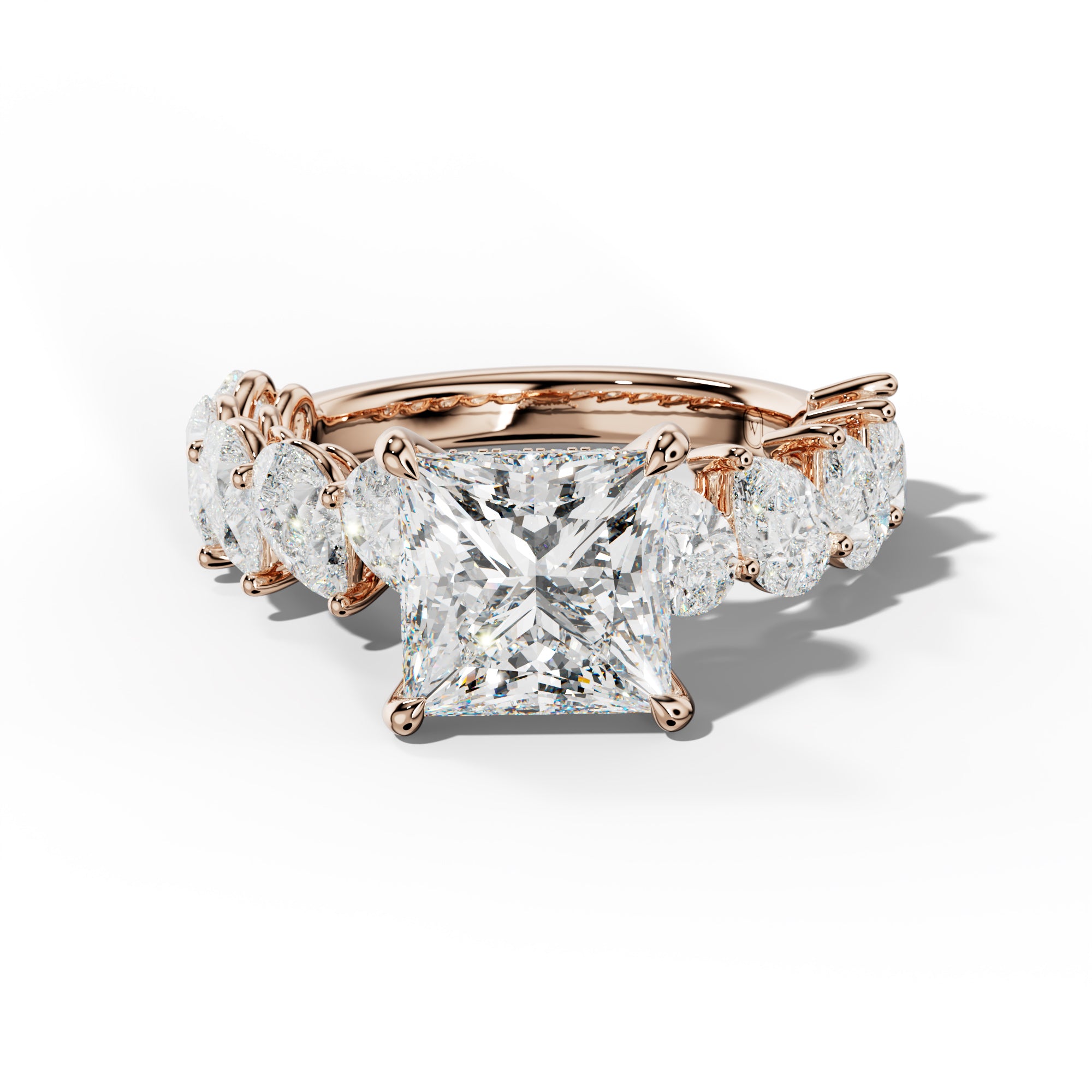 Elisabeth Princess Cut Diamond Engagement Ring With Slanted Pear Side Stones