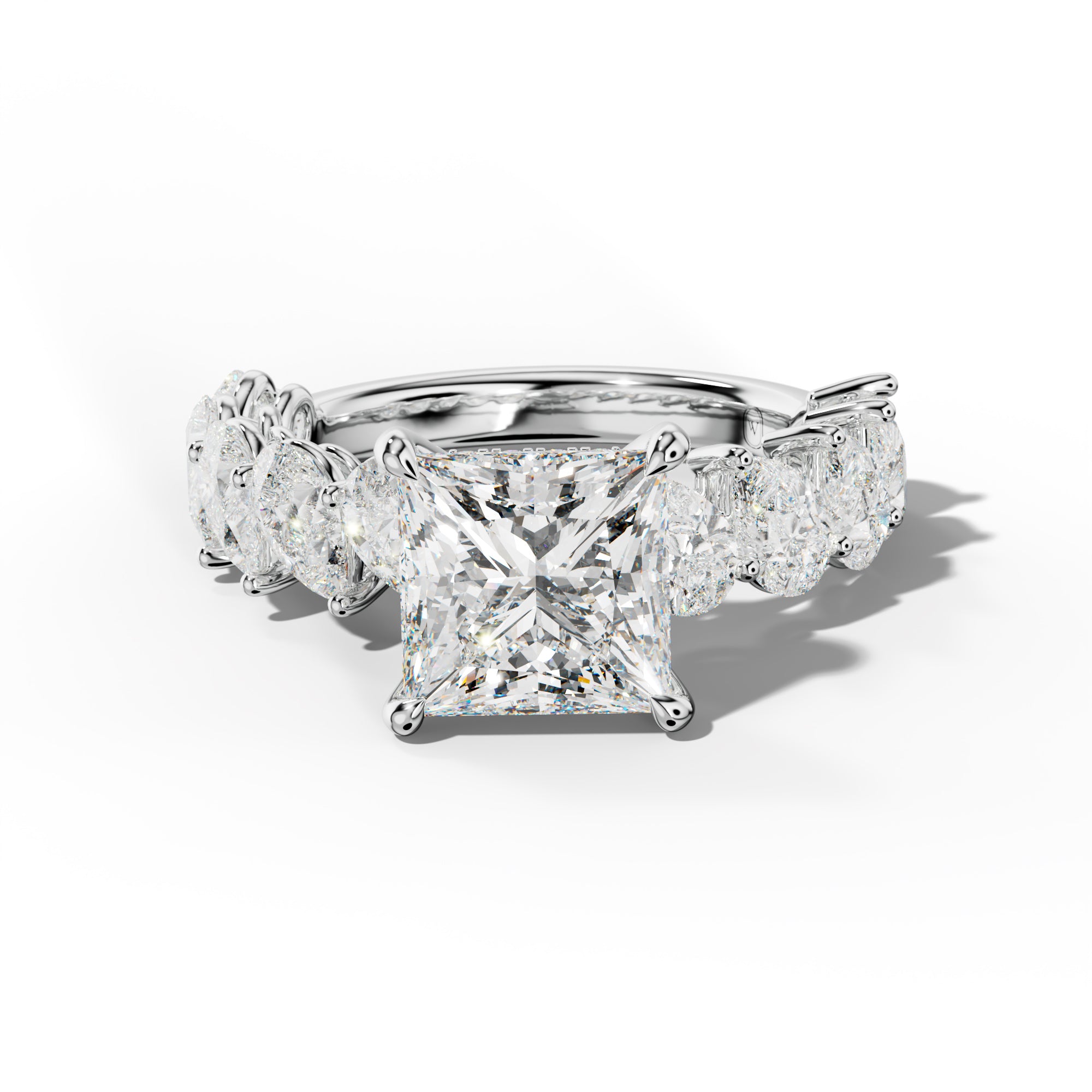 Elisabeth Princess Cut Diamond Engagement Ring With Slanted Pear Side Stones