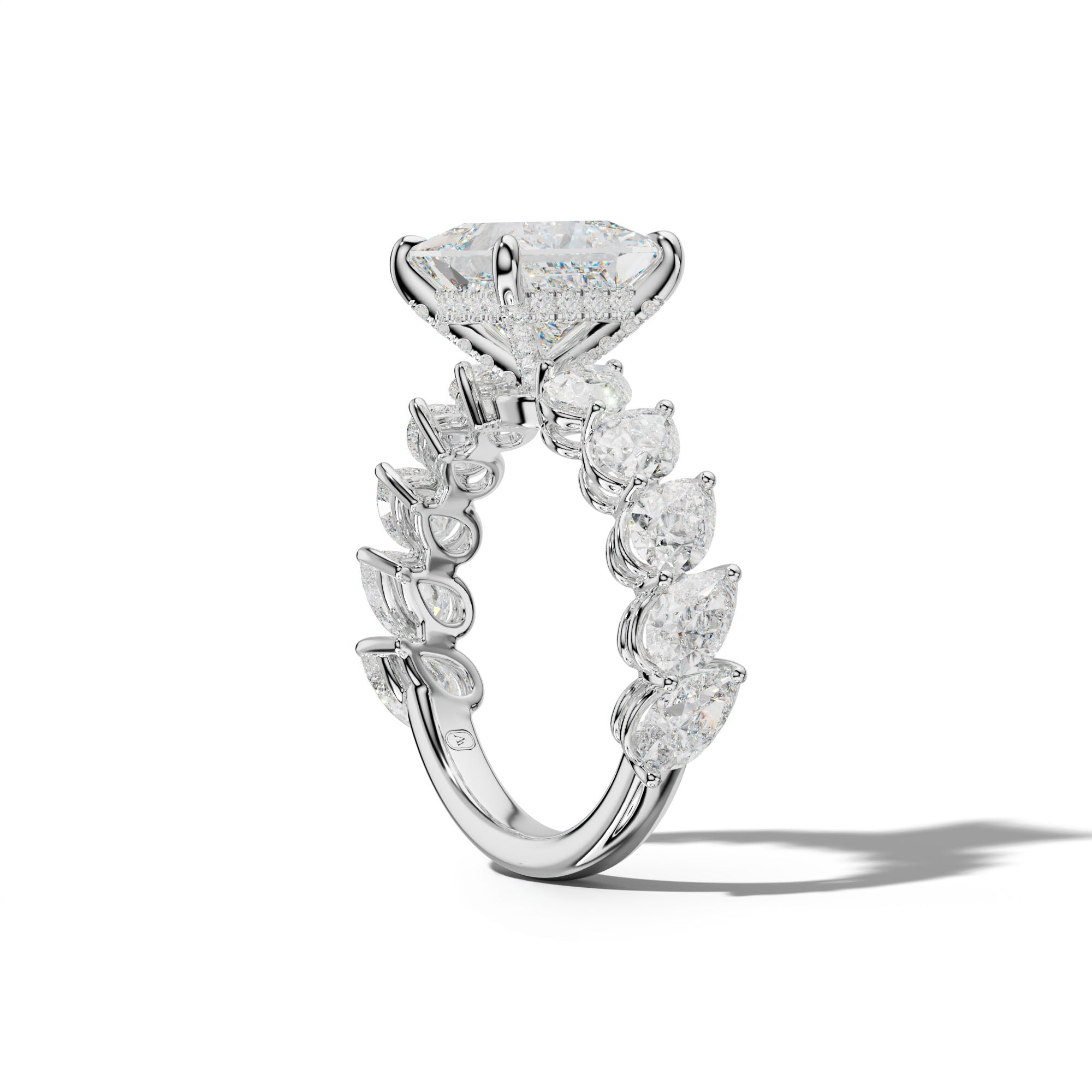 Elisabeth Princess Cut Diamond Engagement Ring With Slanted Pear Side Stones