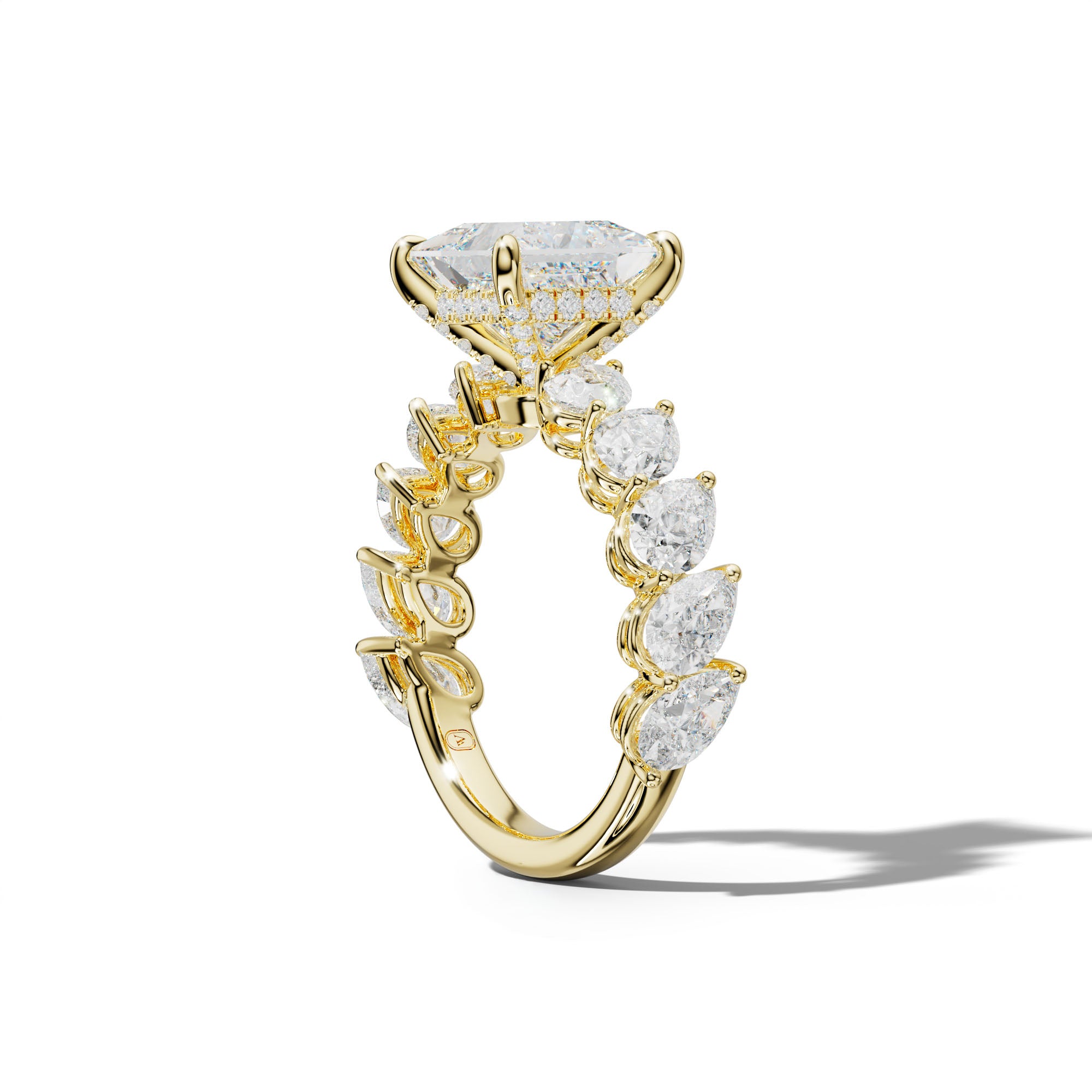 Elisabeth Princess Cut Diamond Engagement Ring With Slanted Pear Side Stones