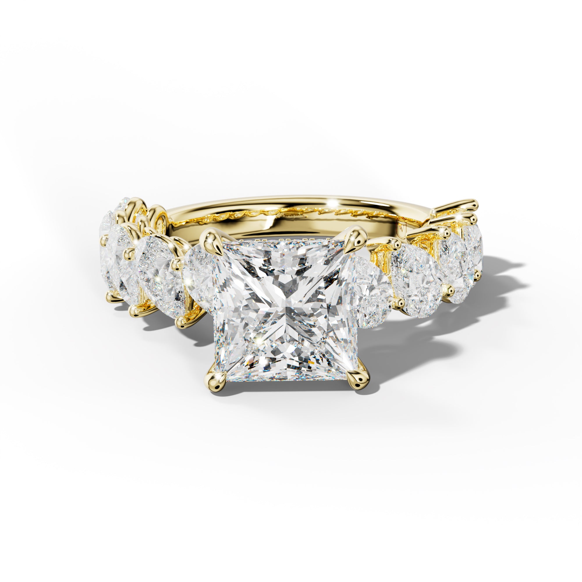 Elisabeth Princess Cut Diamond Engagement Ring With Slanted Pear Side Stones