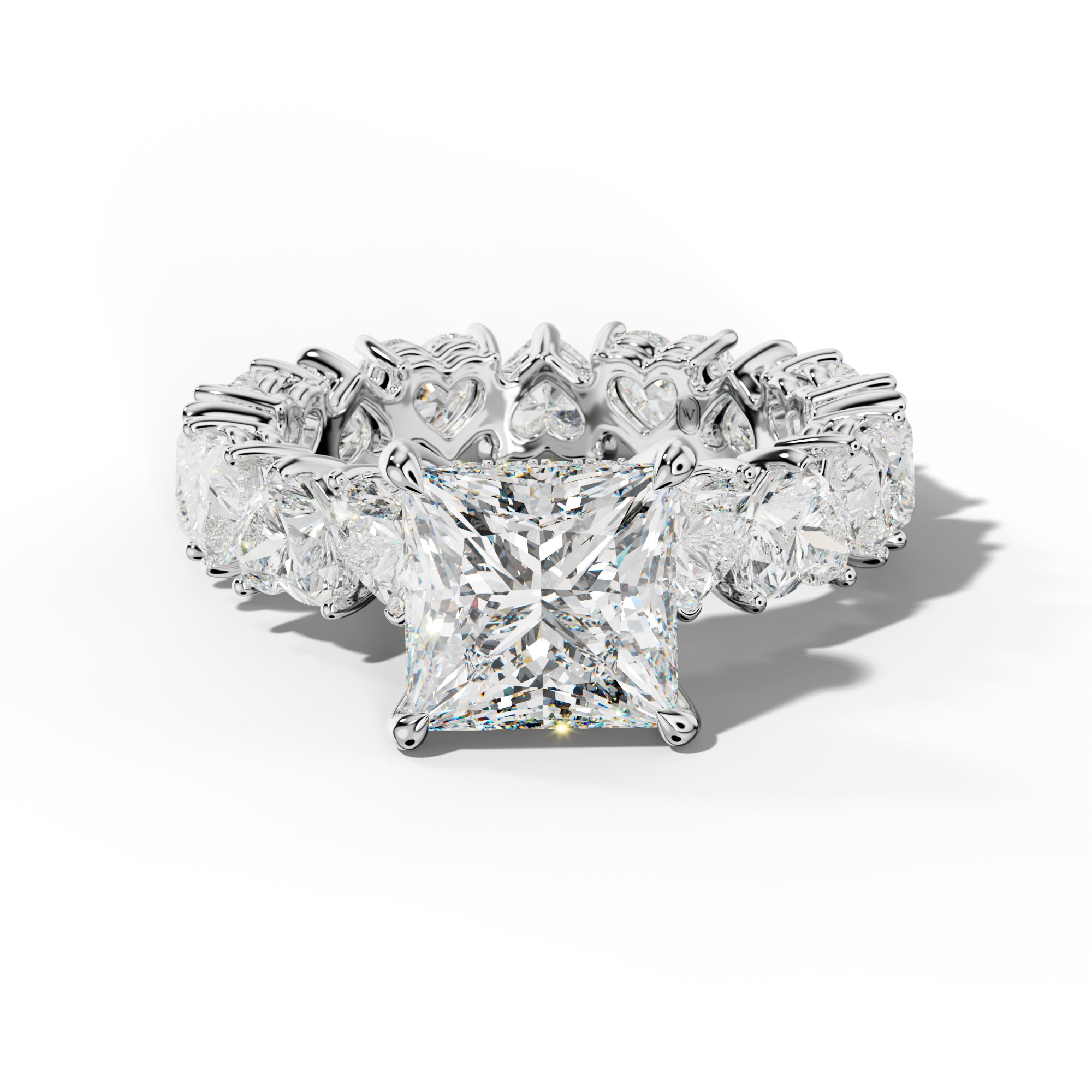 Melany Princess Cut Engagement Ring With Heart Side Stones