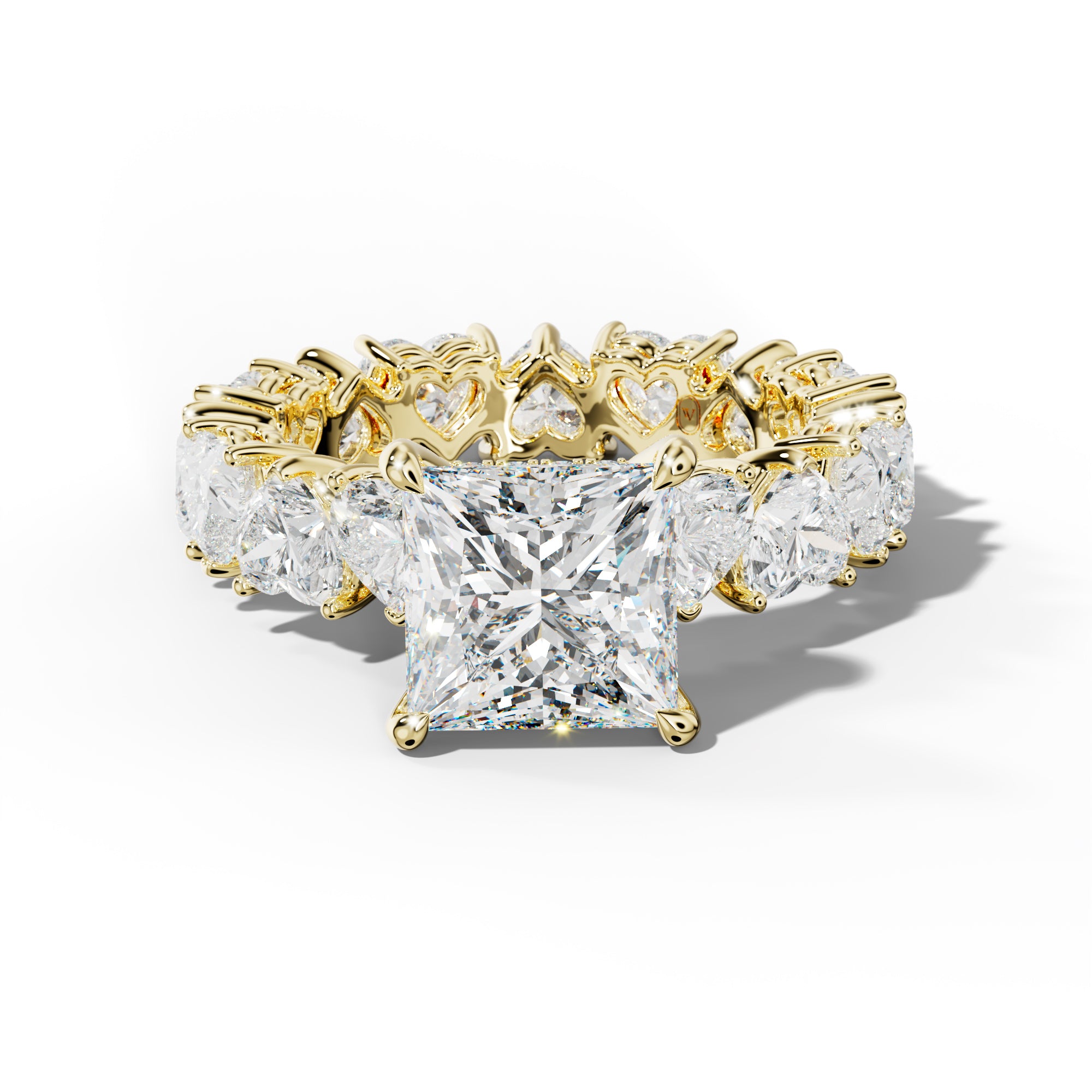 Melany Princess Cut Engagement Ring With Heart Side Stones
