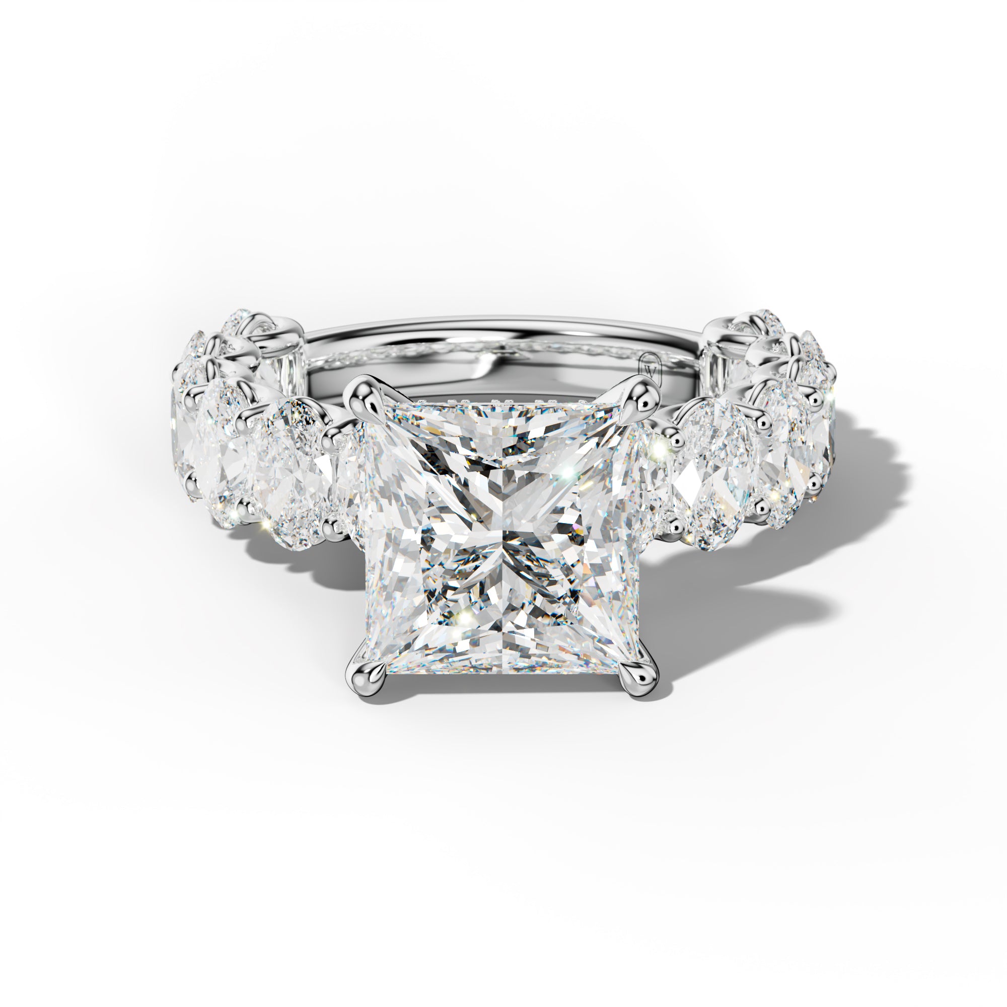 Ada Princess Cut Engagement Ring With Oval Side Stones