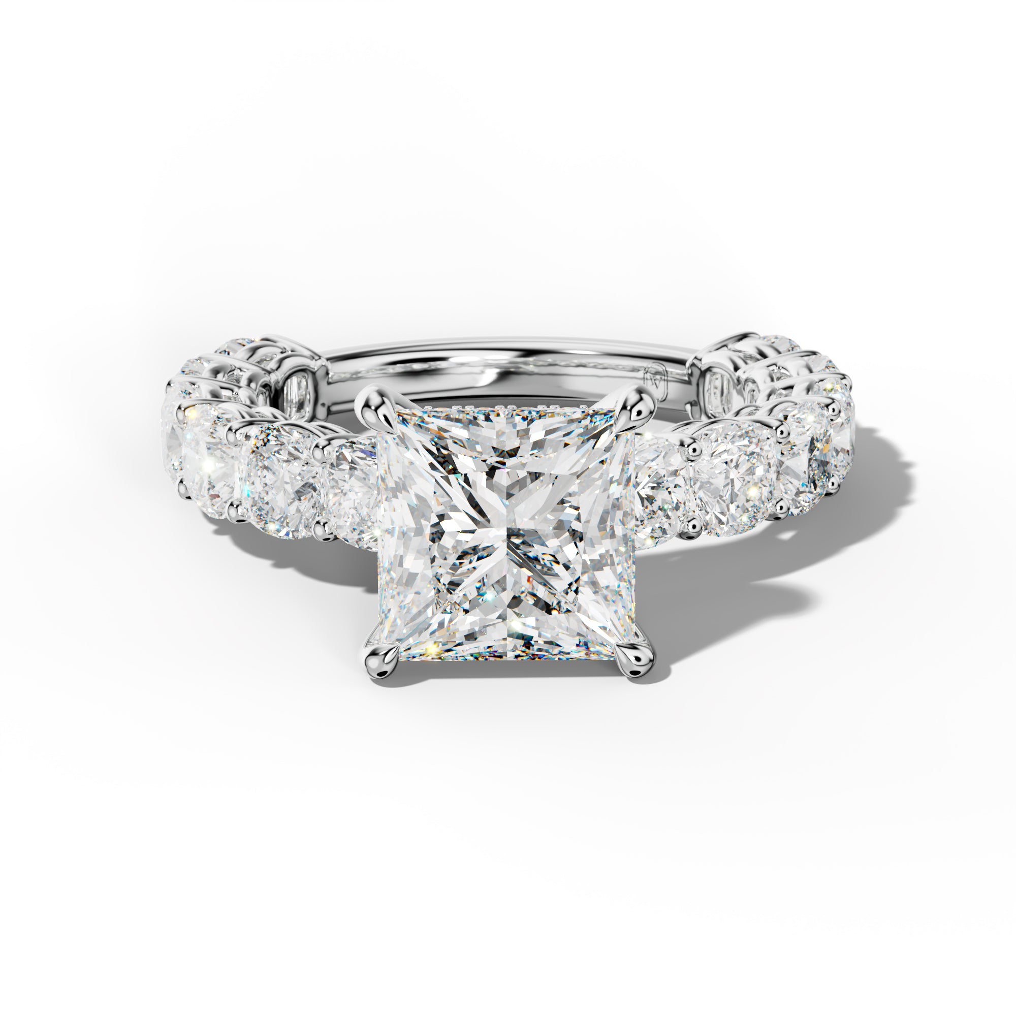 Bailey Princess Cut Engagement Ring With Cushion Side Stones
