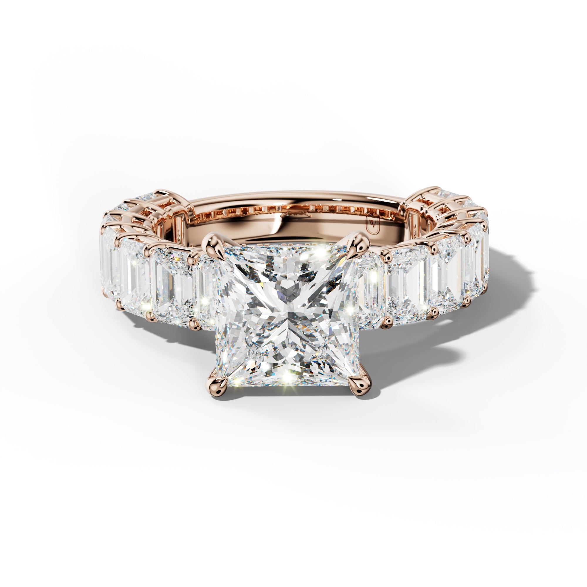 Mina Princess Cut Engagement Ring With Emerald Cut Side Stones