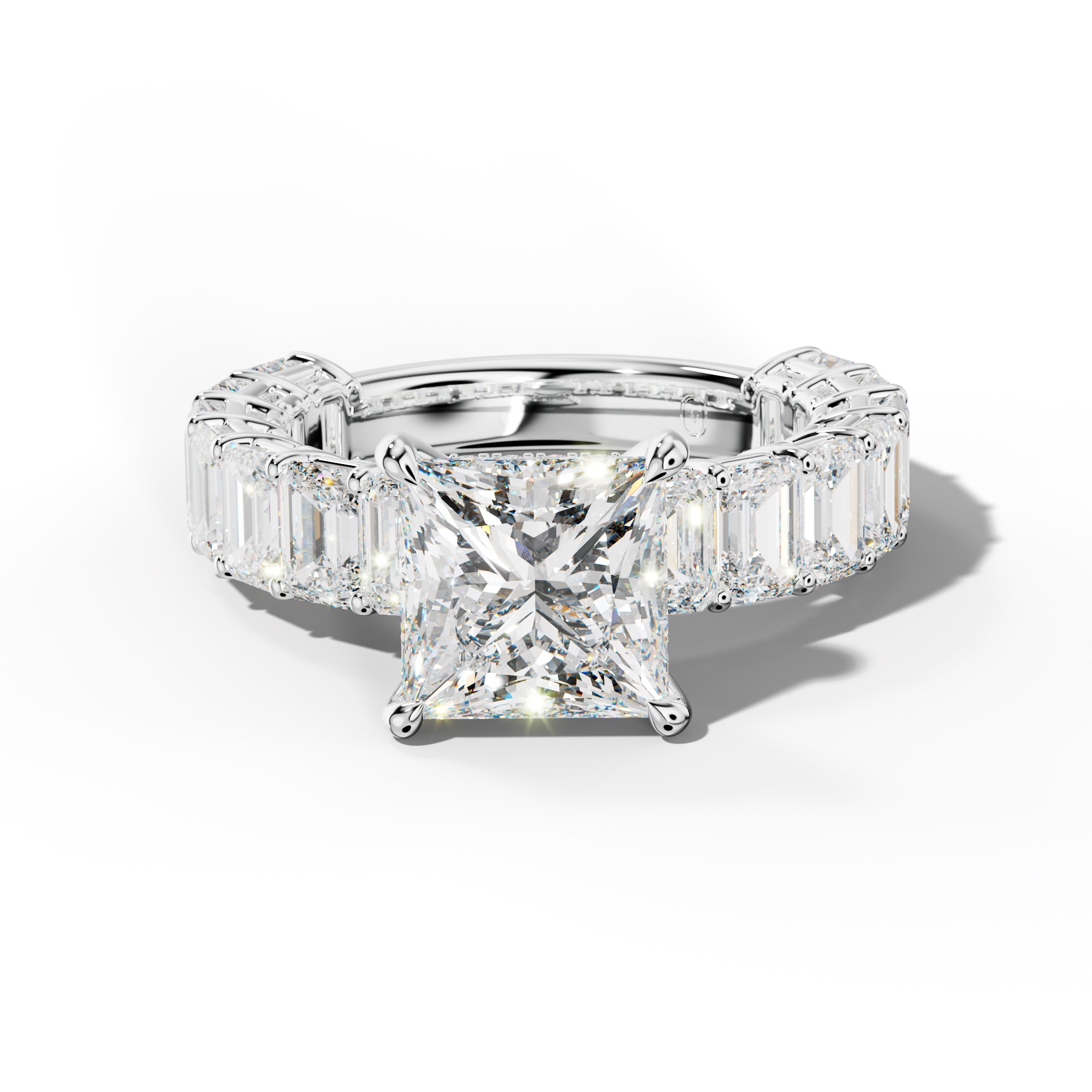 Mina Princess Cut Engagement Ring With Emerald Cut Side Stones