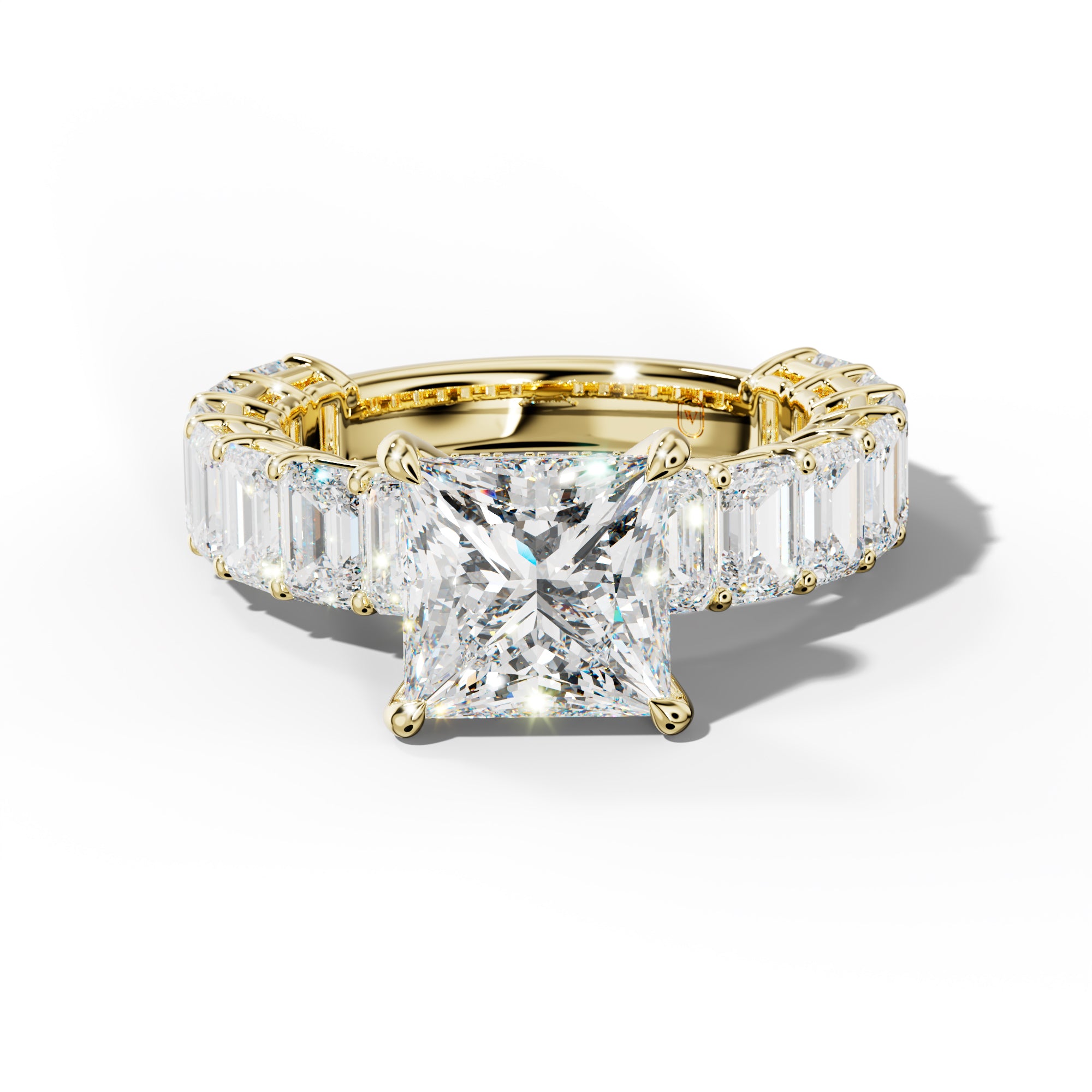 Mina Princess Cut Engagement Ring With Emerald Cut Side Stones