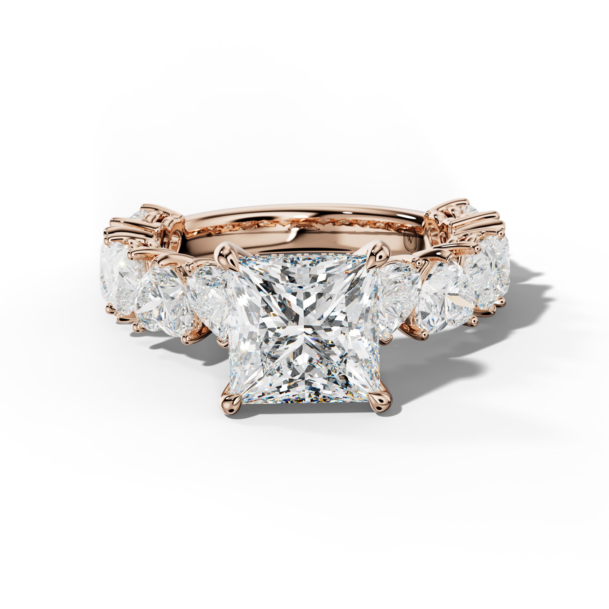 Logan Princess Cut Engagement Ring With Heart Side Stones
