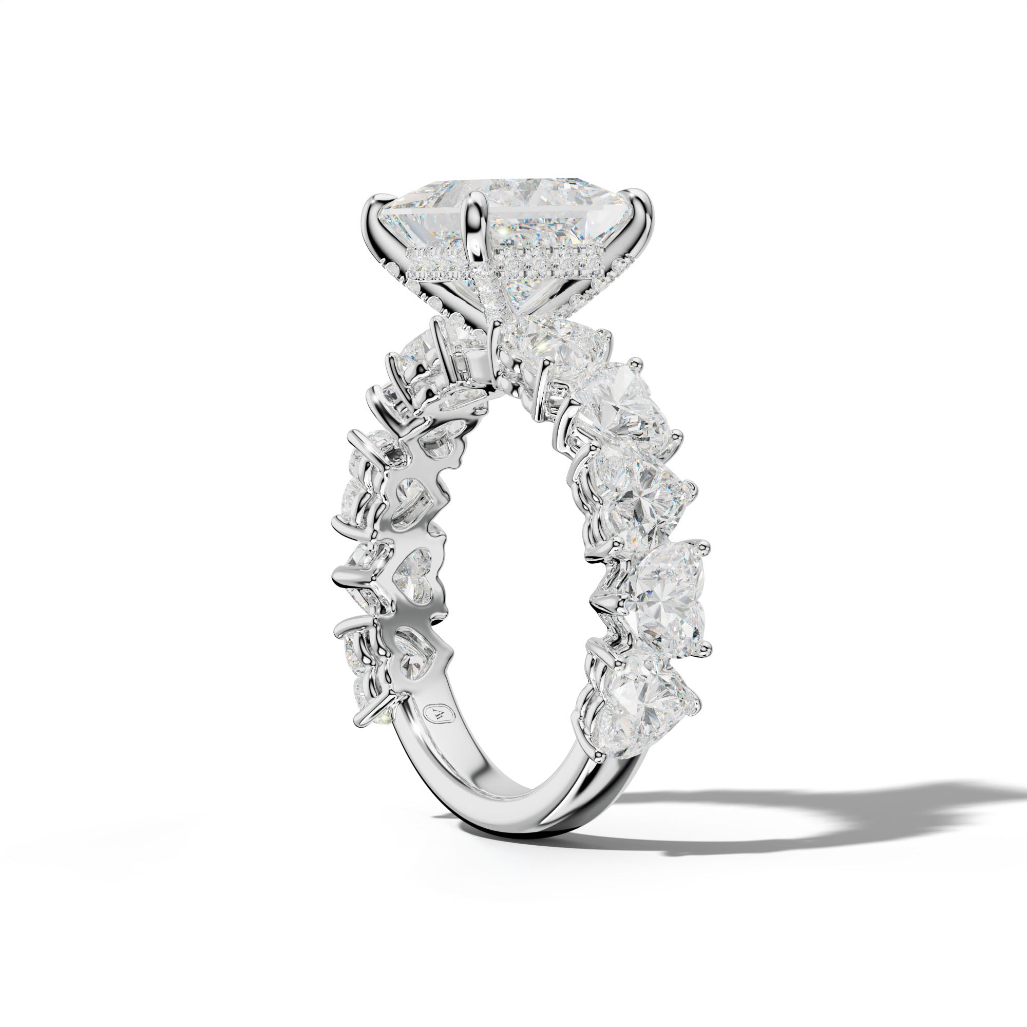 Logan Princess Cut Engagement Ring With Heart Side Stones