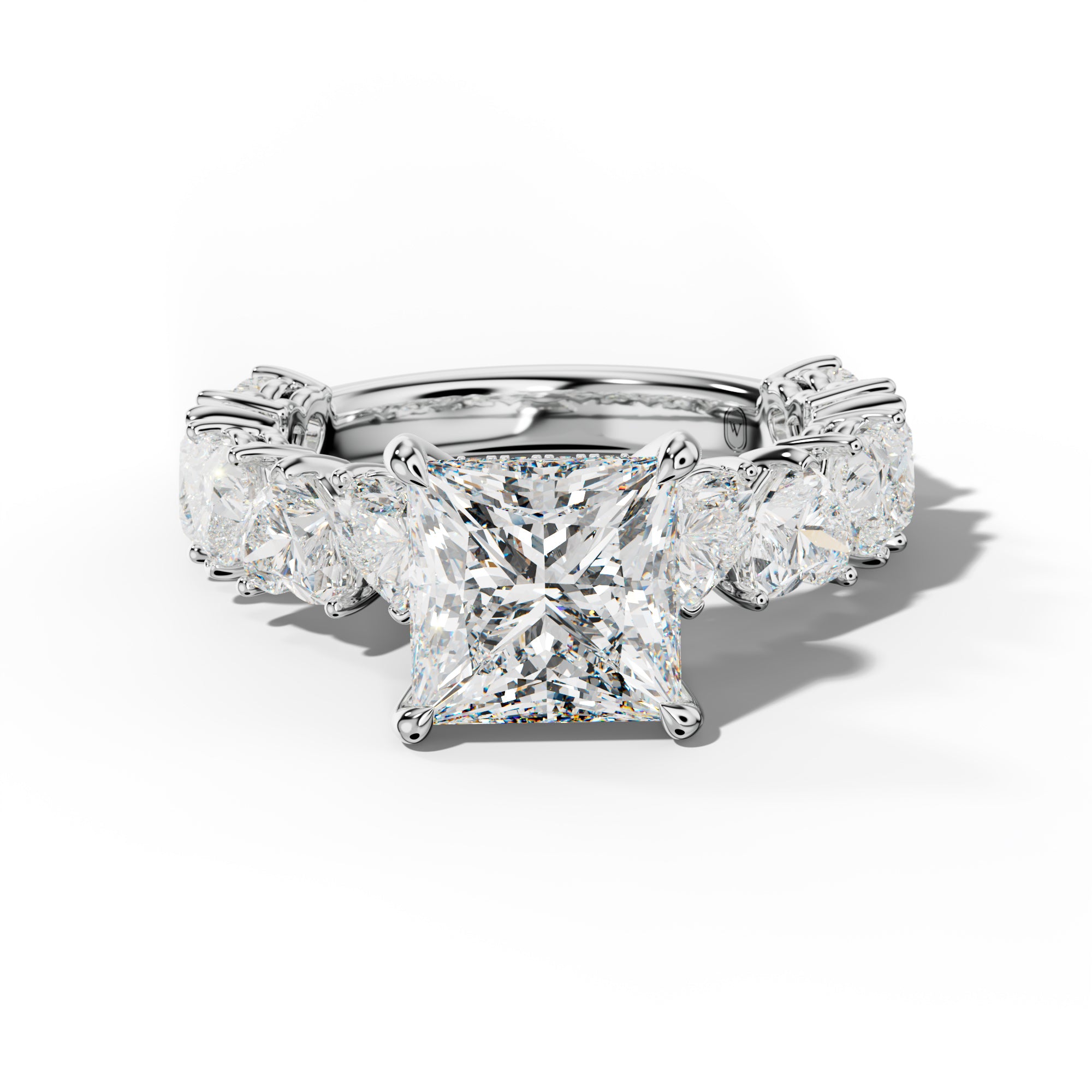 Logan Princess Cut Engagement Ring With Heart Side Stones