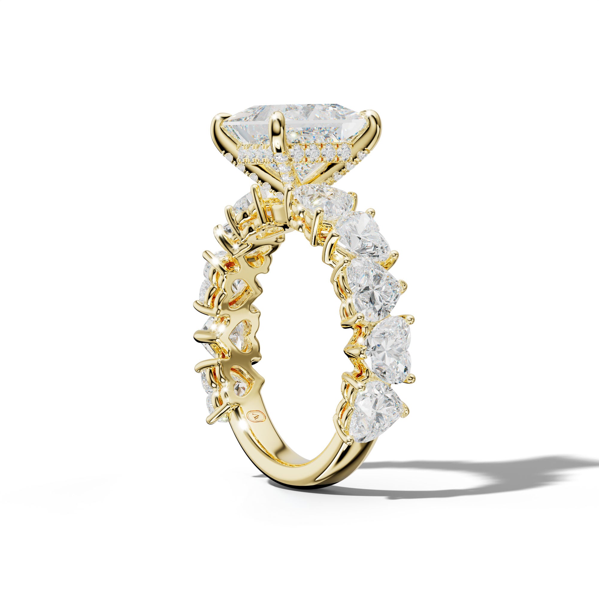 Logan Princess Cut Engagement Ring With Heart Side Stones
