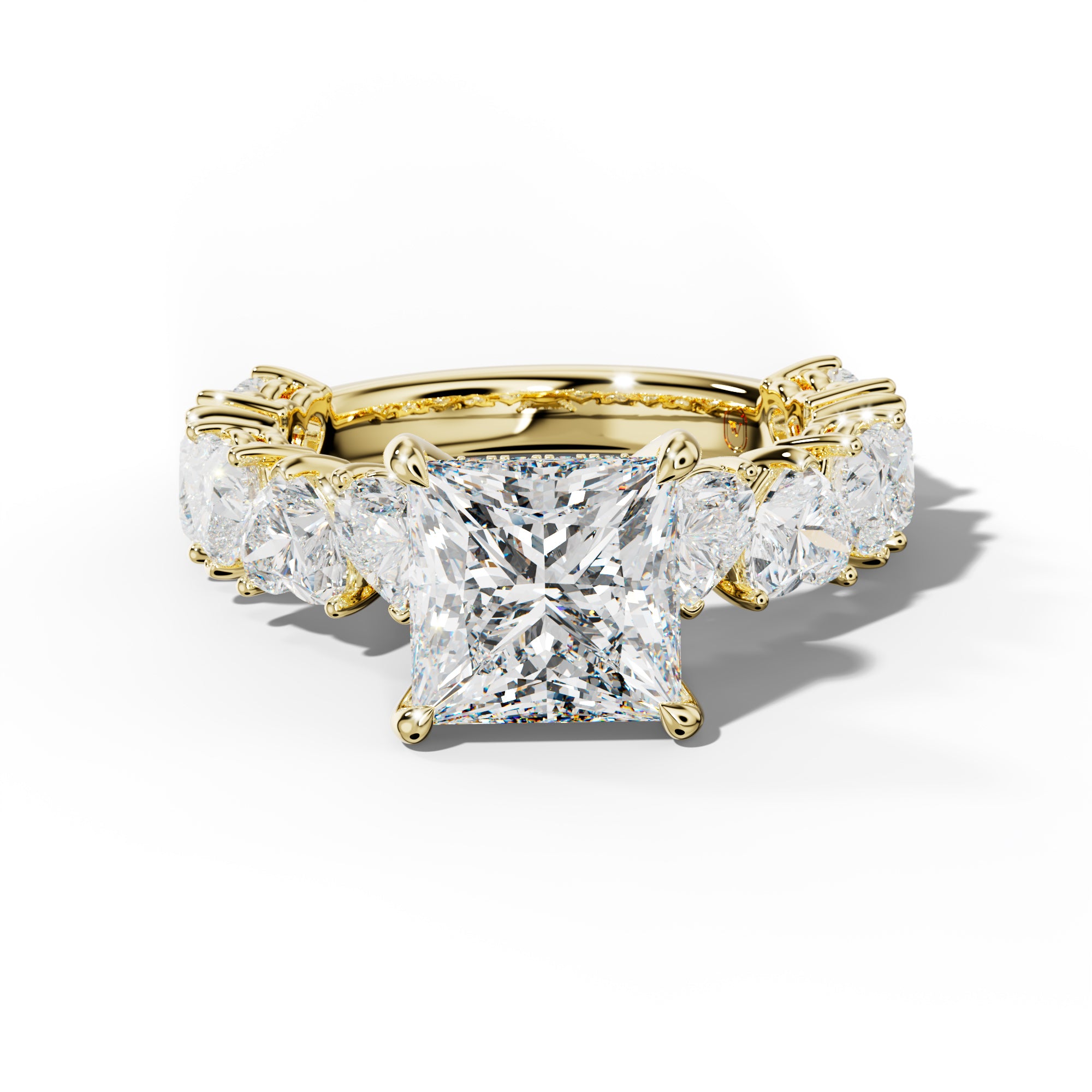 Logan Princess Cut Engagement Ring With Heart Side Stones