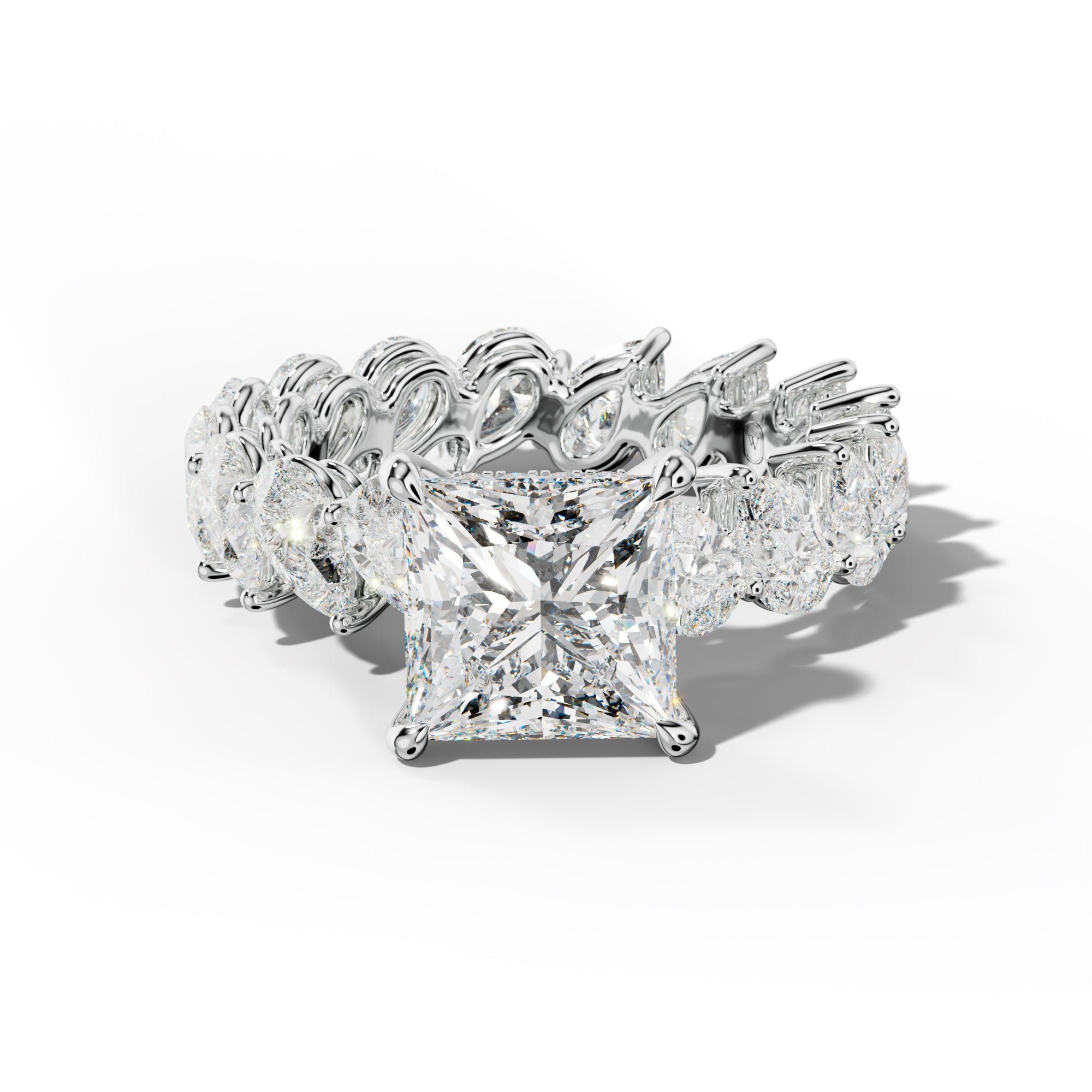 Quinn Princess Cut Engagement Ring With Slanted Pear Side Stones