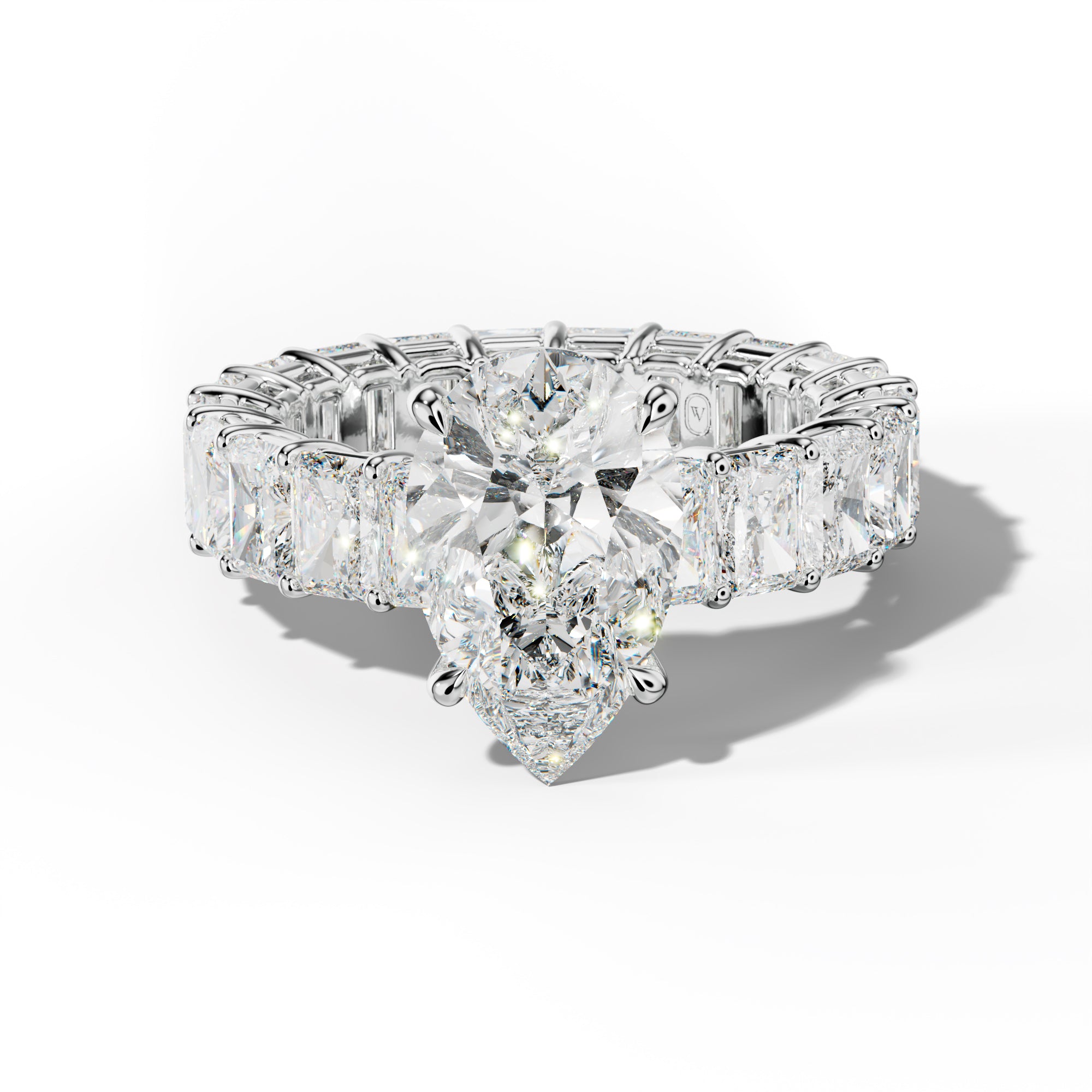 Soraya Pear Shape Engagement Ring With Radiant Side Stones