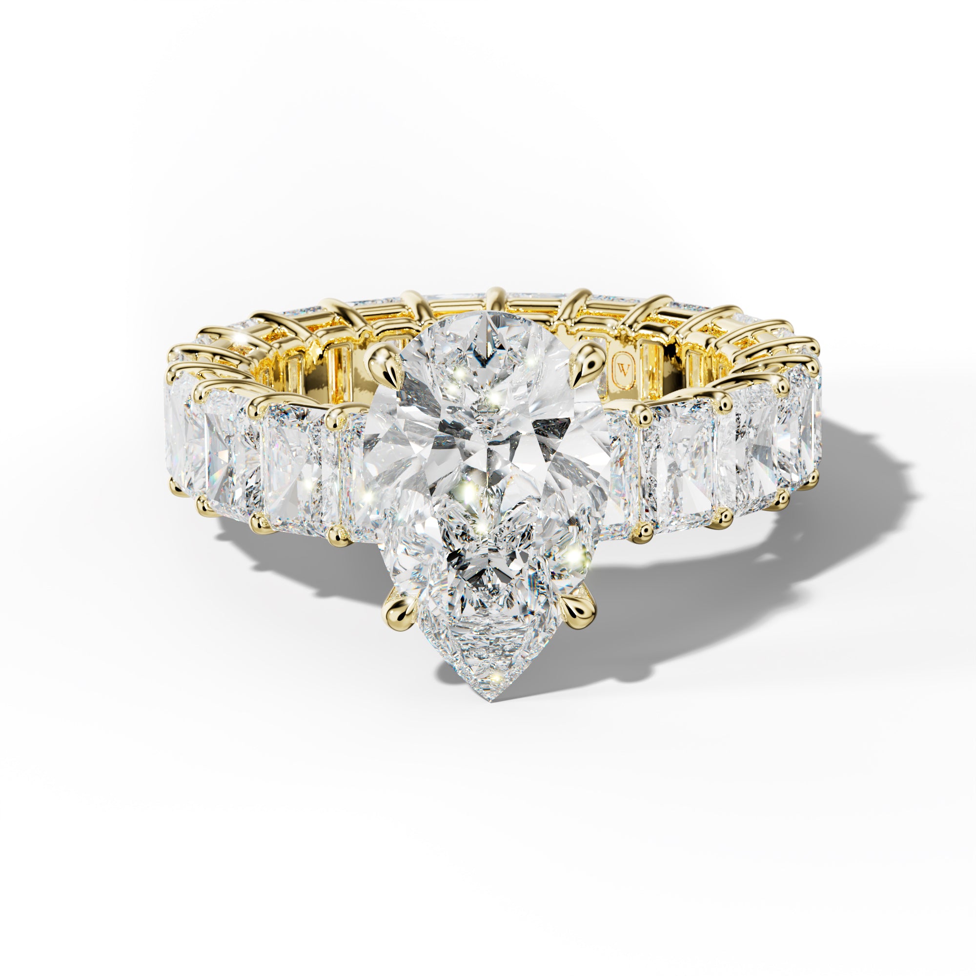 Soraya Pear Shape Engagement Ring With Radiant Side Stones
