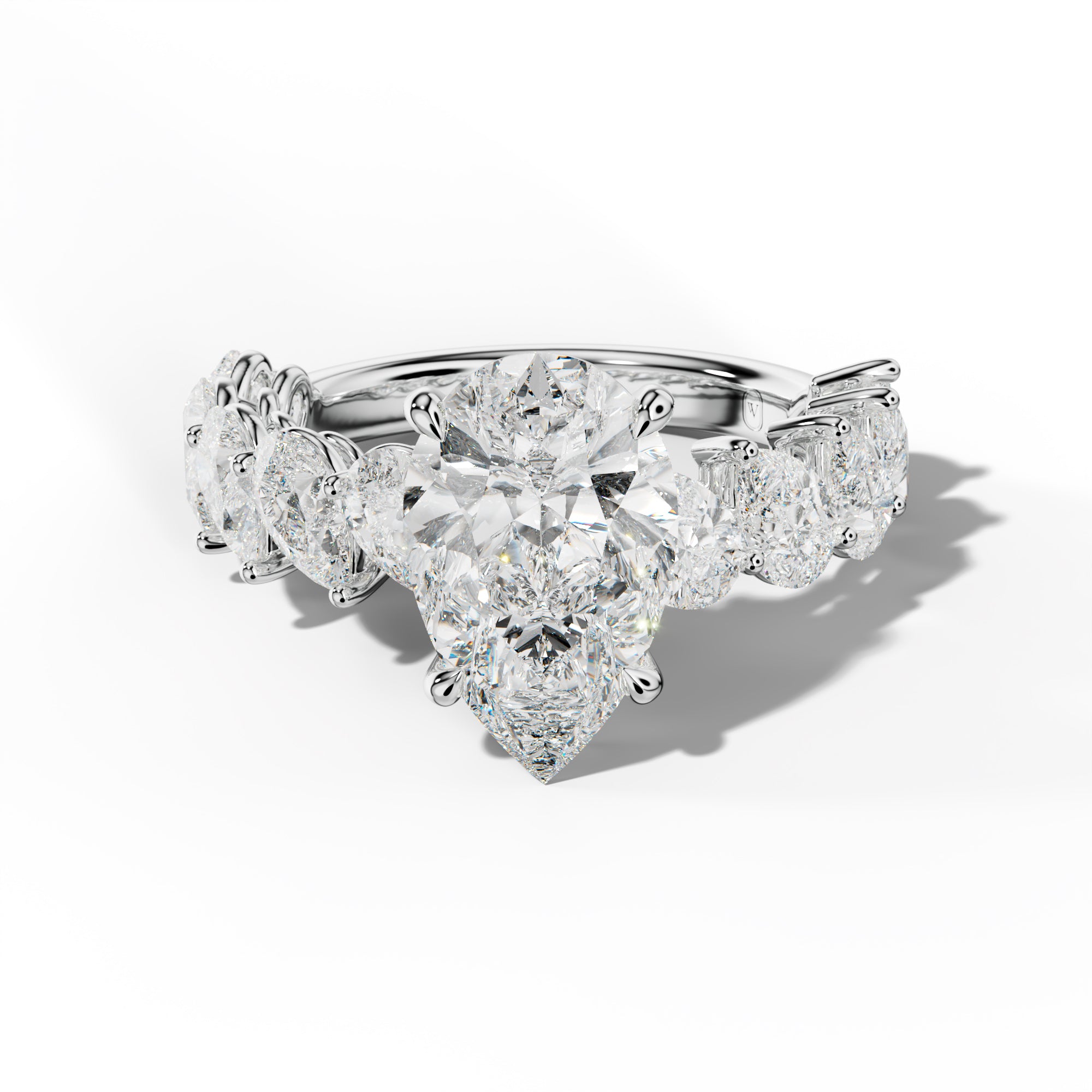 Elisabeth Pear Shape Diamond Engagement Ring With Slanted Pear Side Stones
