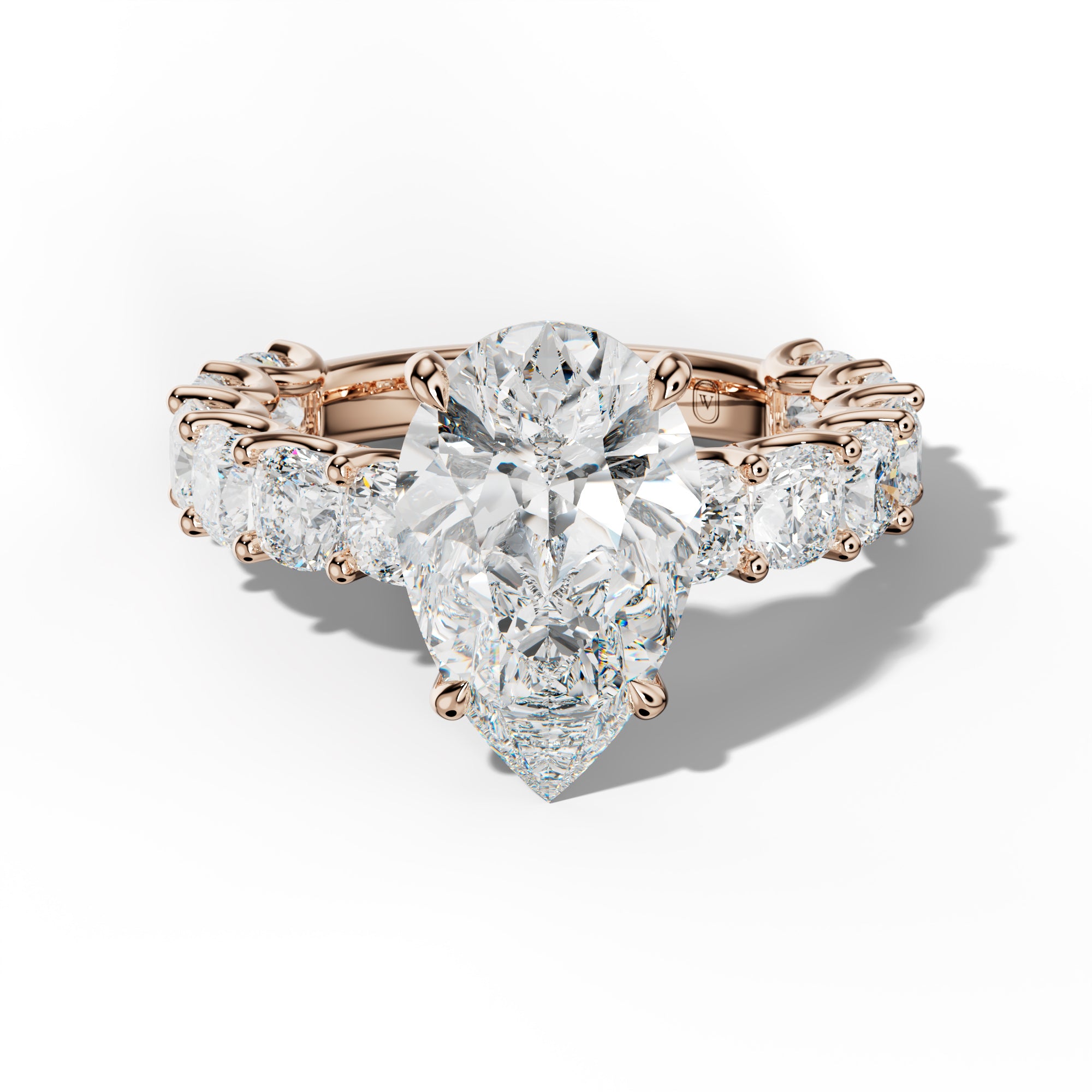 Daniela Pear Shape Engagement Ring With Cushion Side Stones
