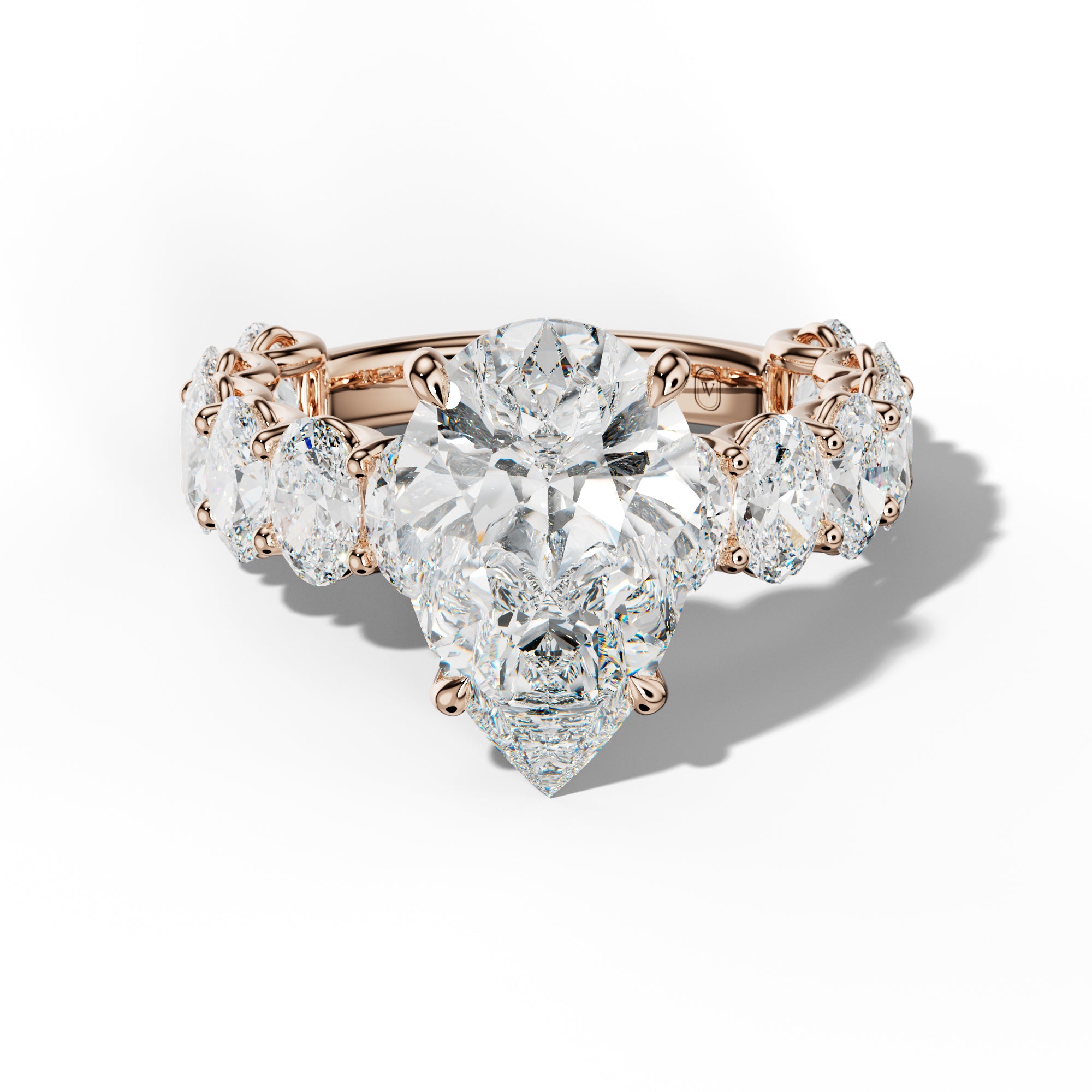 Ada Pear Shape Engagement Ring With Oval Side Stones