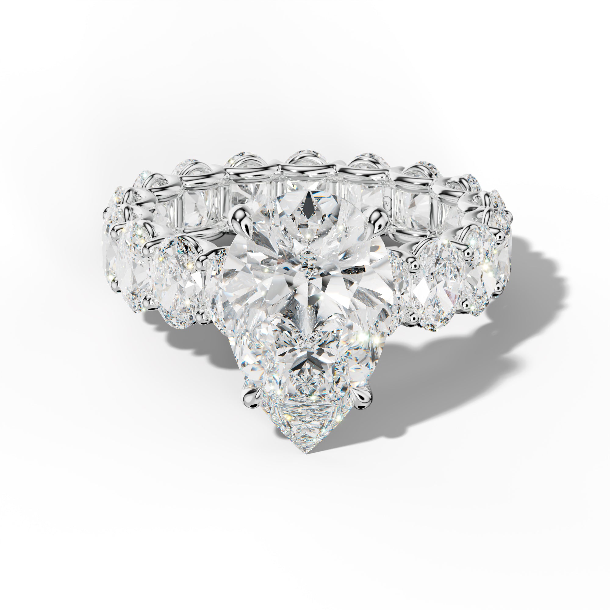 Helena Pear Shape Engagement Ring With Oval Side Stones