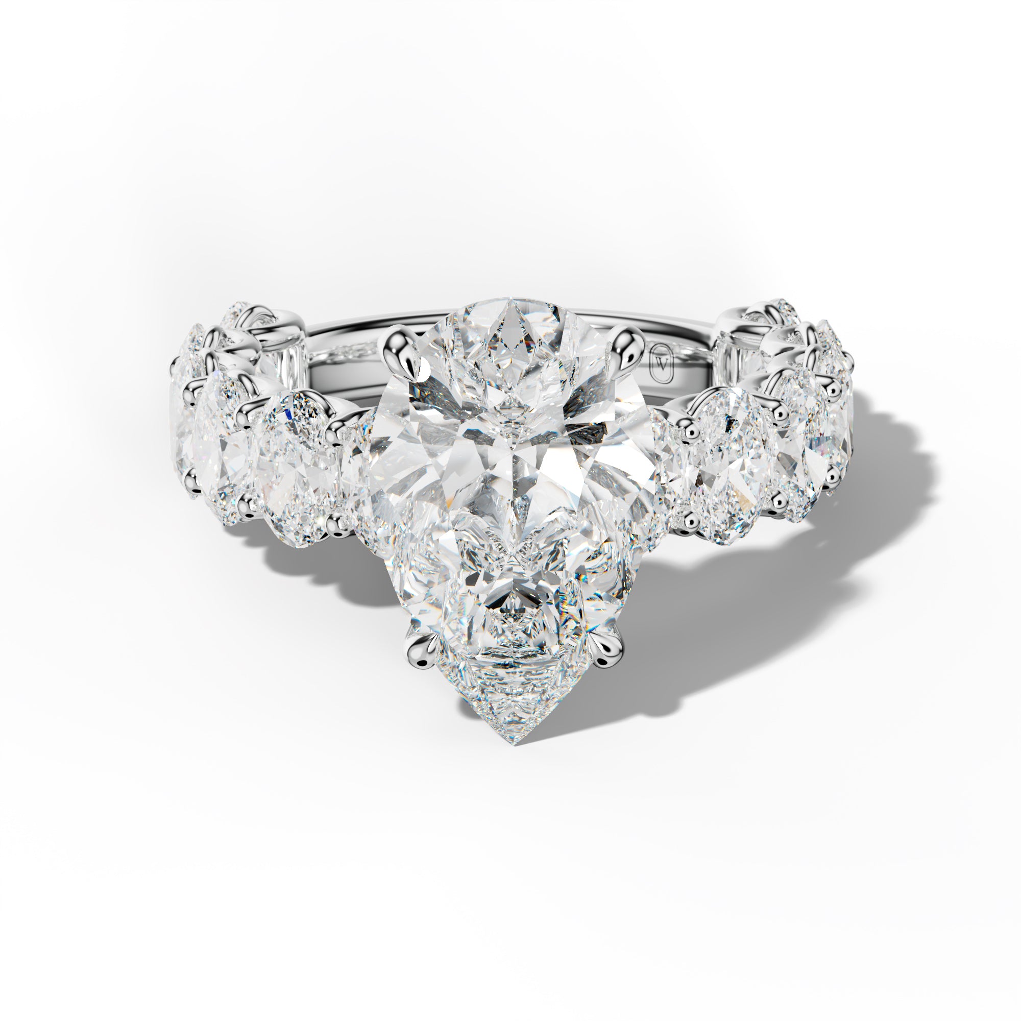 Ada Pear Shape Engagement Ring With Oval Side Stones