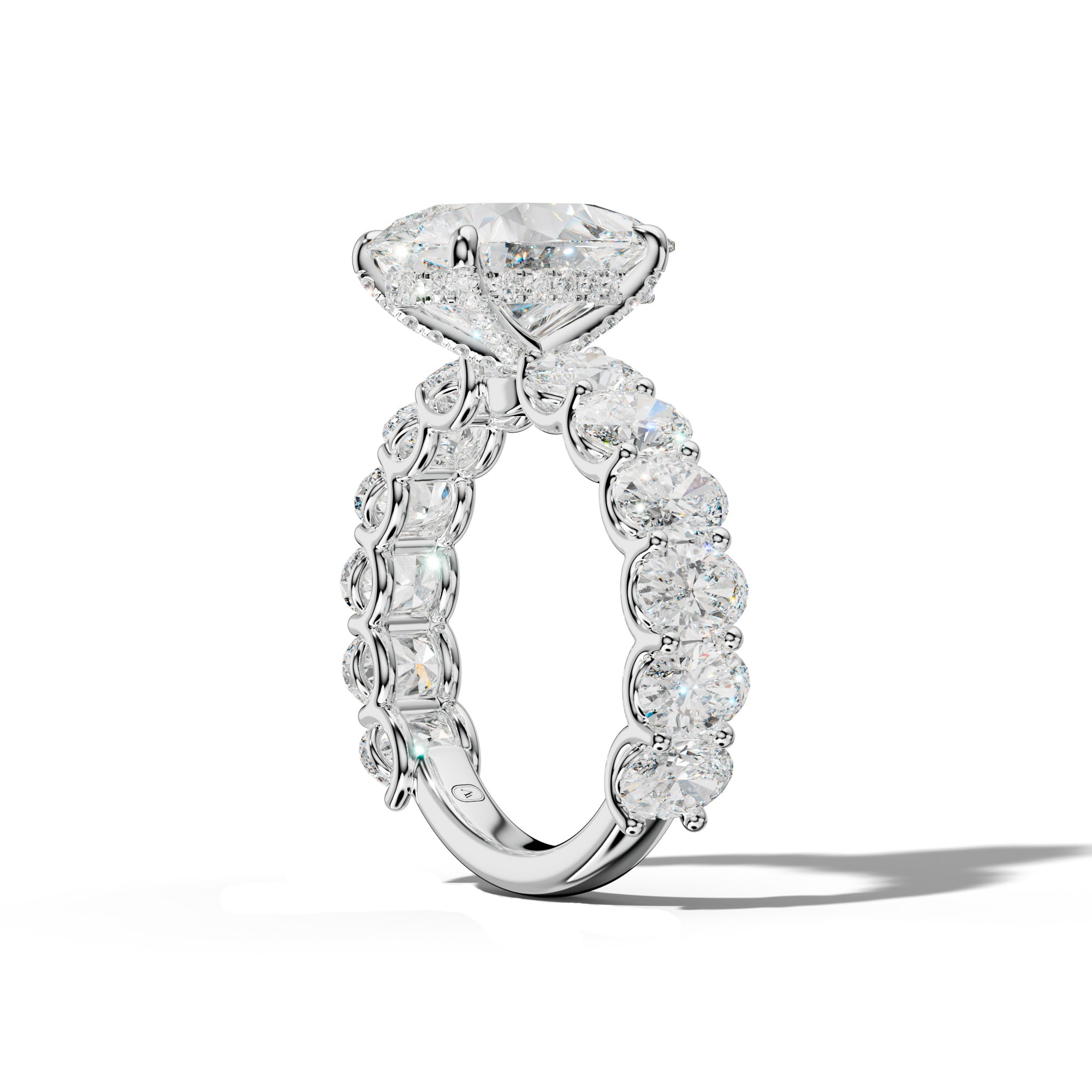 Ada Pear Shape Engagement Ring With Oval Side Stones