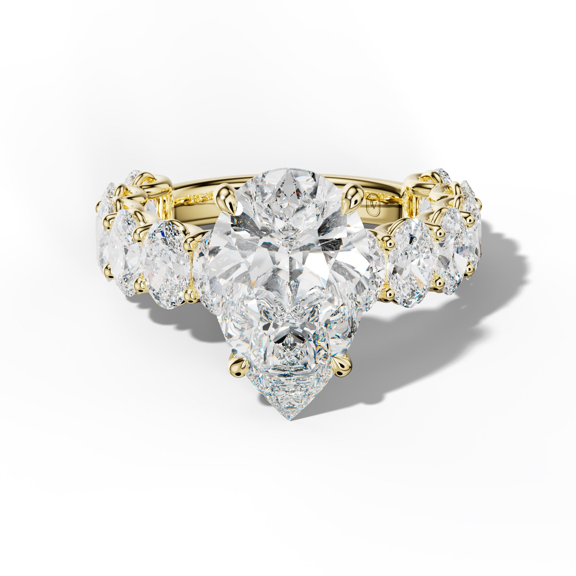 Ada Pear Shape Engagement Ring With Oval Side Stones
