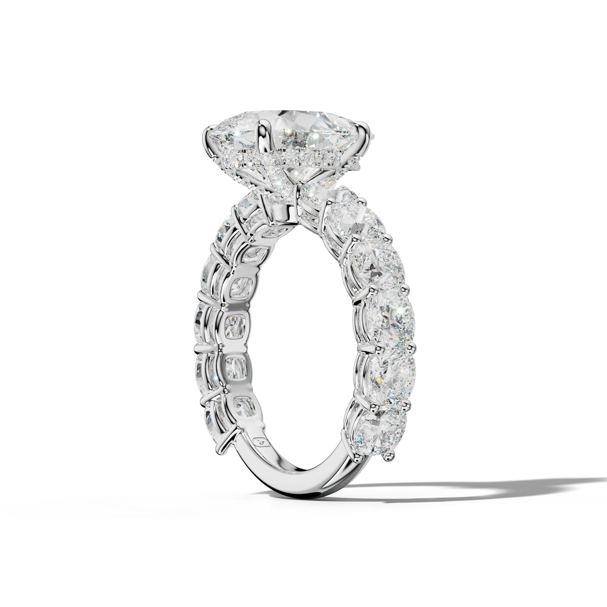 Bailey Pear Shape Engagement Ring With Cushion Side Stones