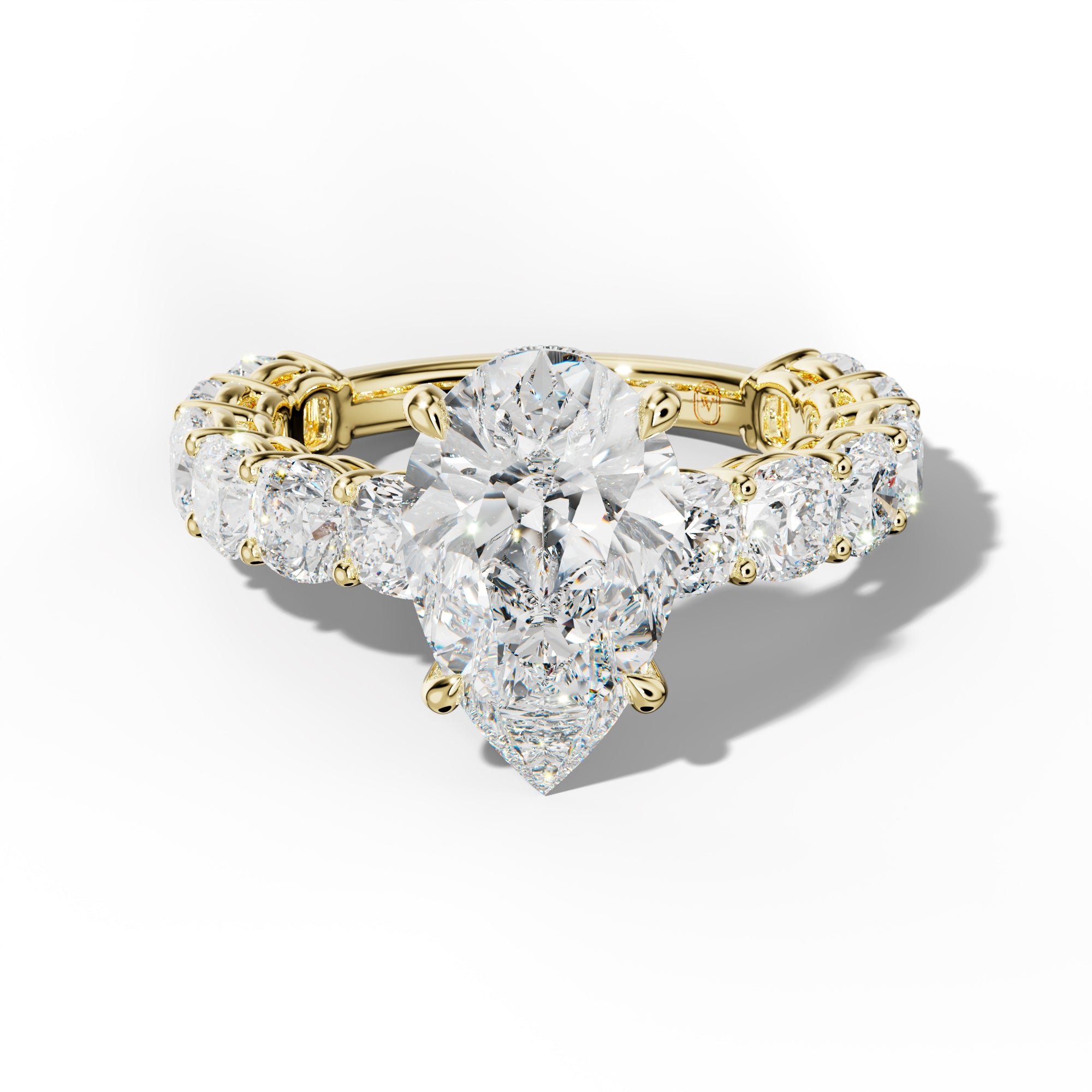 Bailey Pear Shape Engagement Ring With Cushion Side Stones