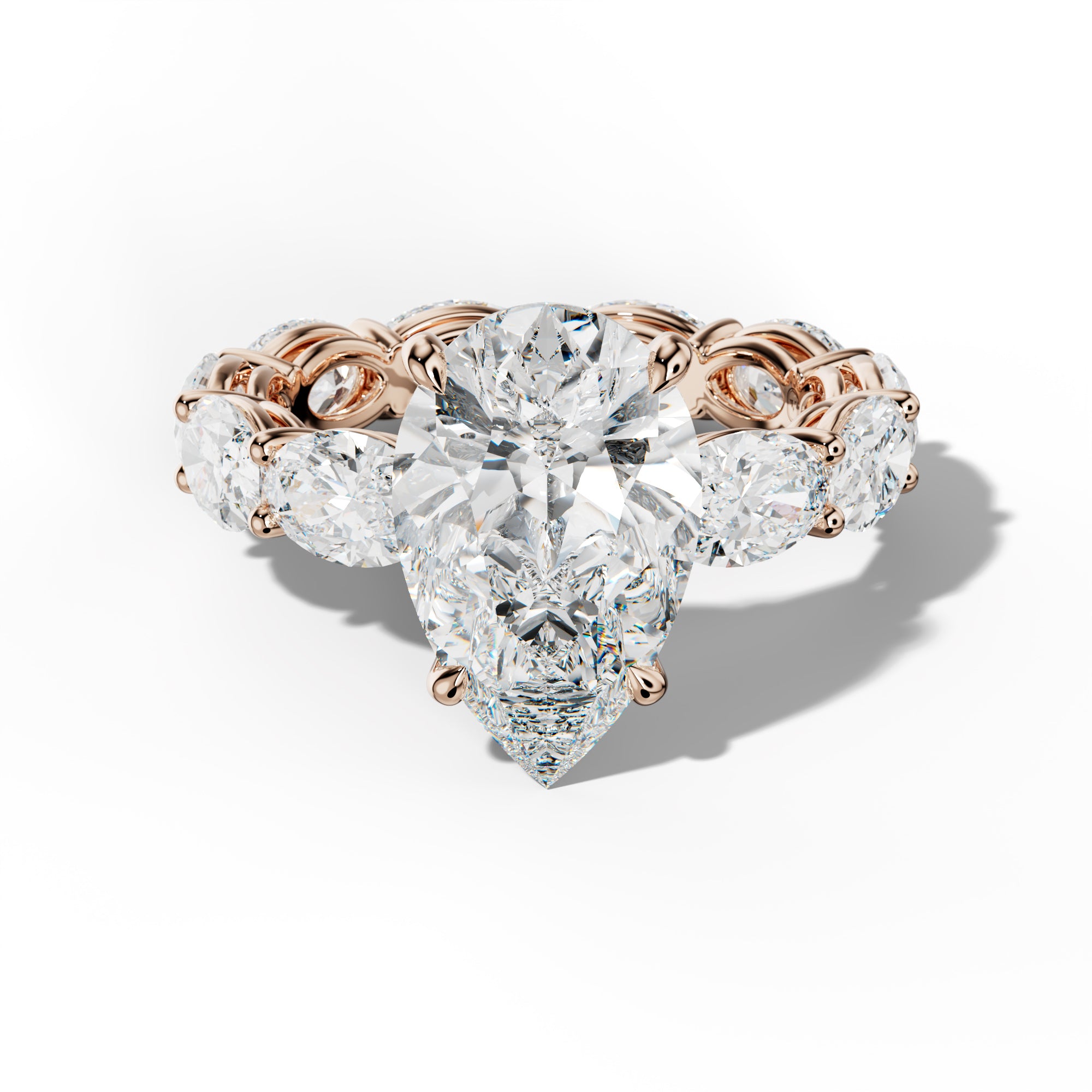 Alessia Pear Shape Engagement Ring With East West Oval Side Stones