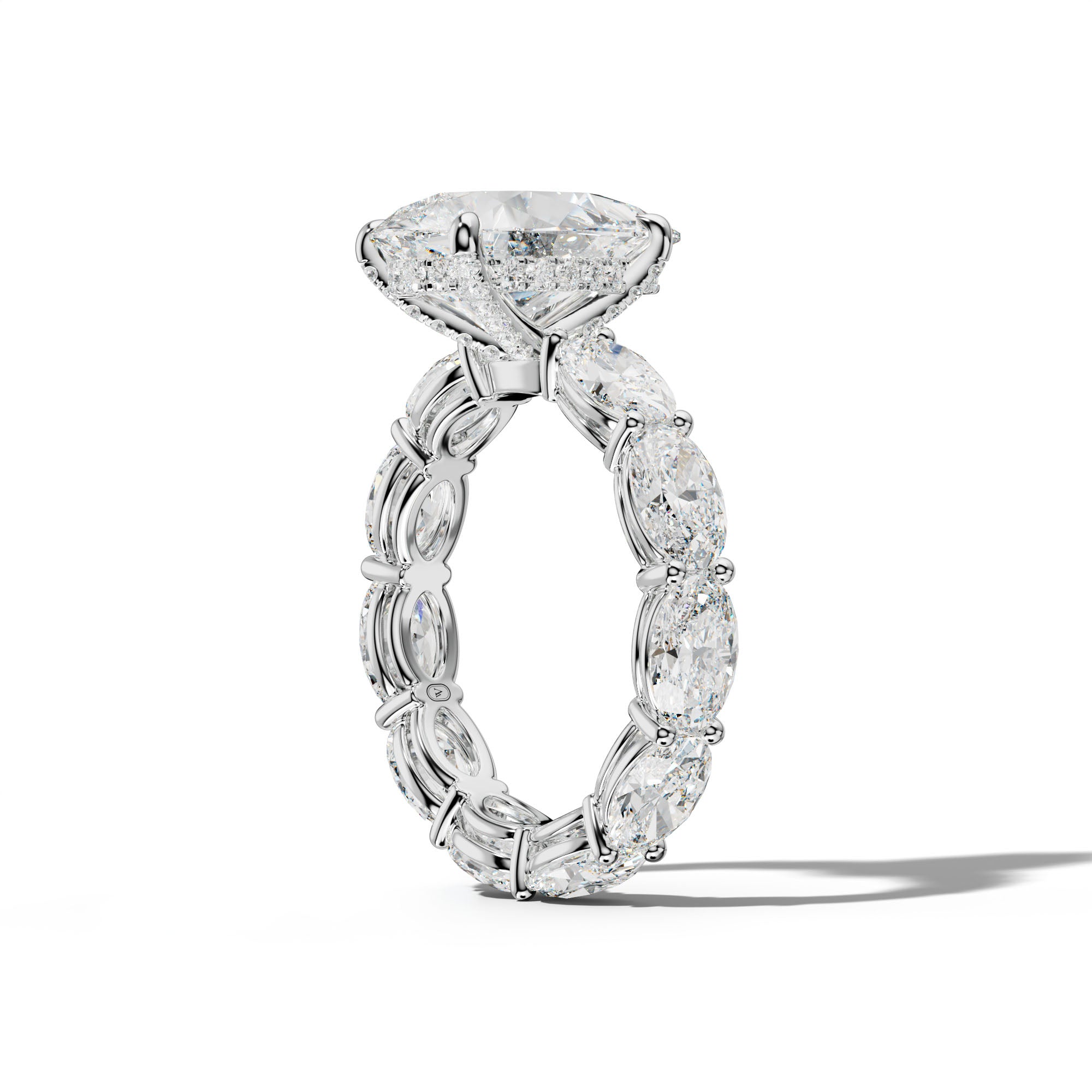 Alessia Pear Shape Engagement Ring With East West Oval Side Stones