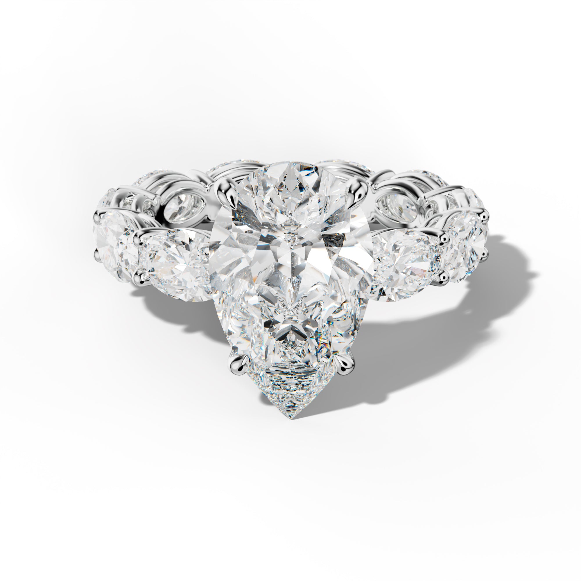 Alessia Pear Shape Engagement Ring With East West Oval Side Stones
