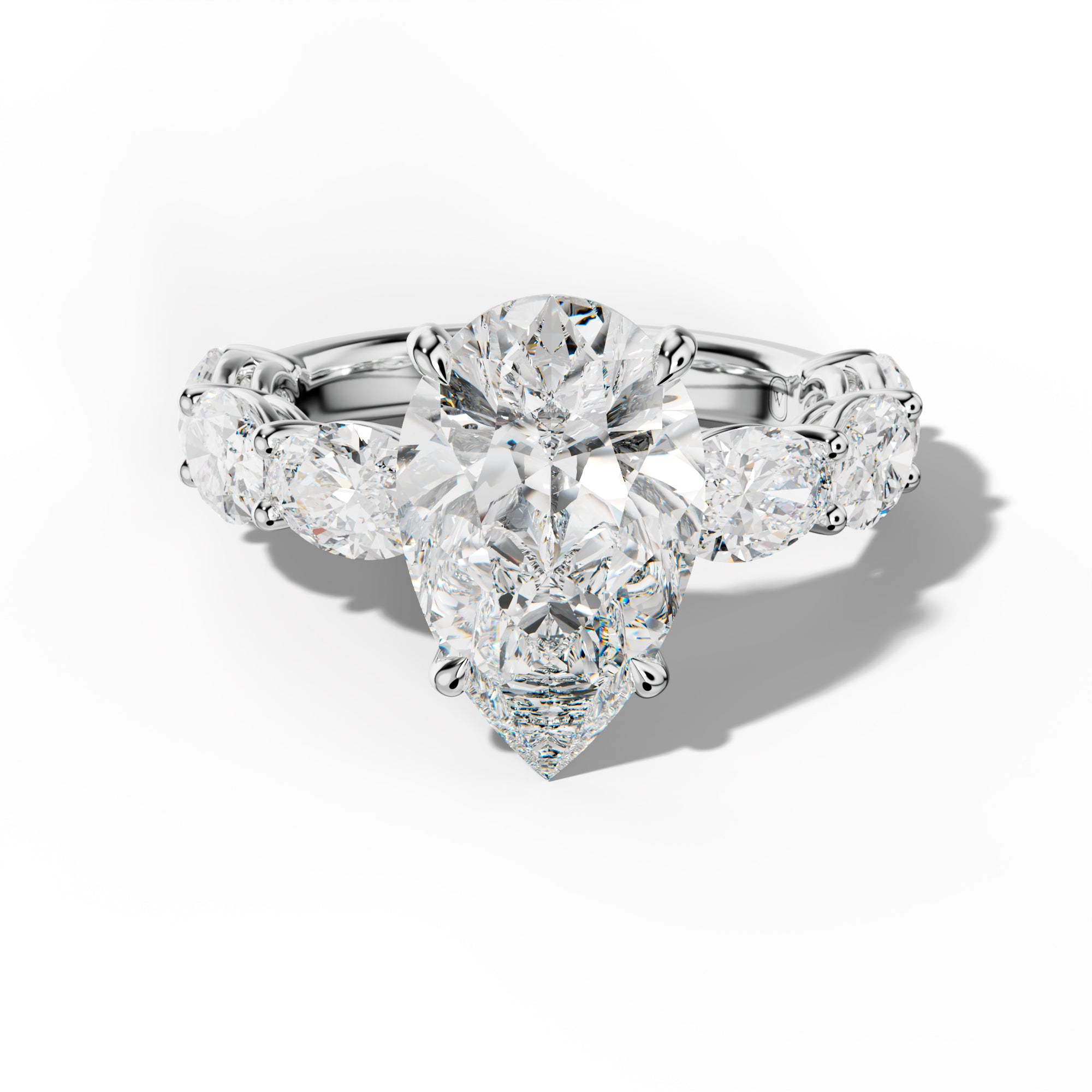 Maci Pear Shape Engagement Ring With East West Oval Side Stones