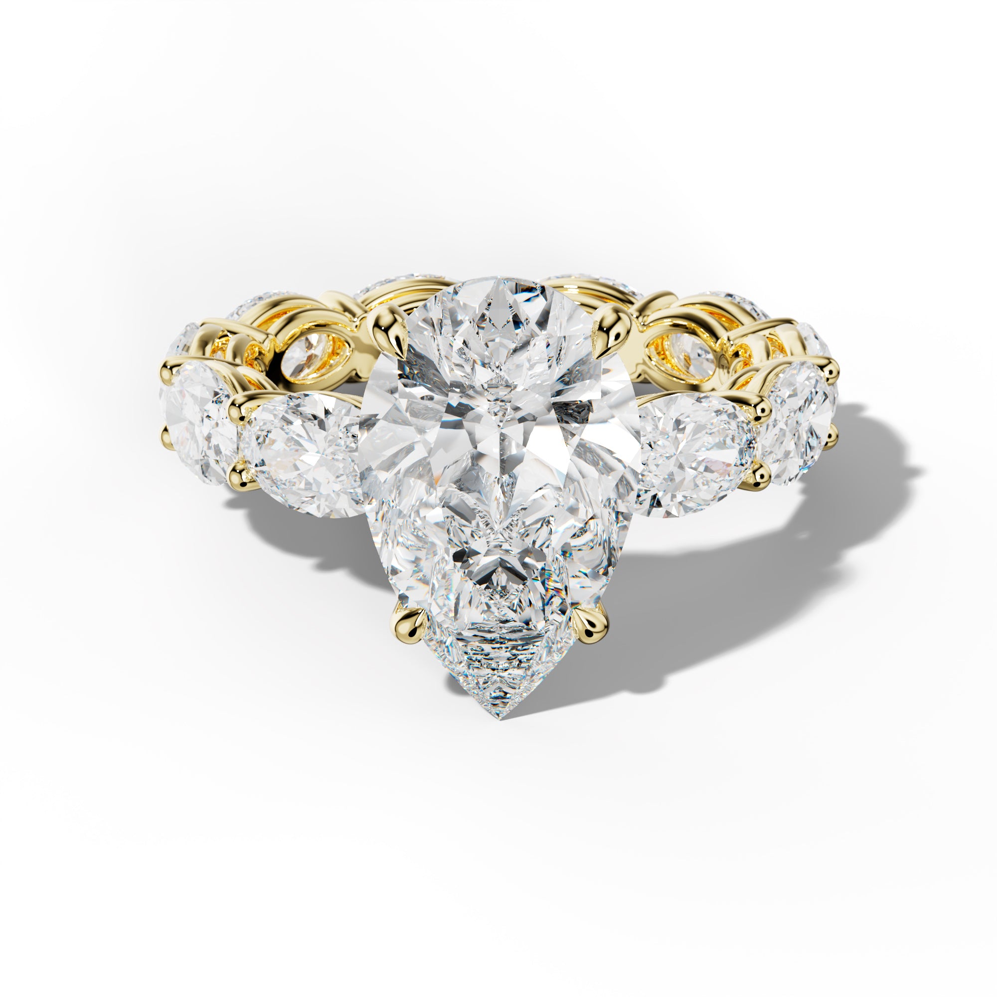 Alessia Pear Shape Engagement Ring With East West Oval Side Stones