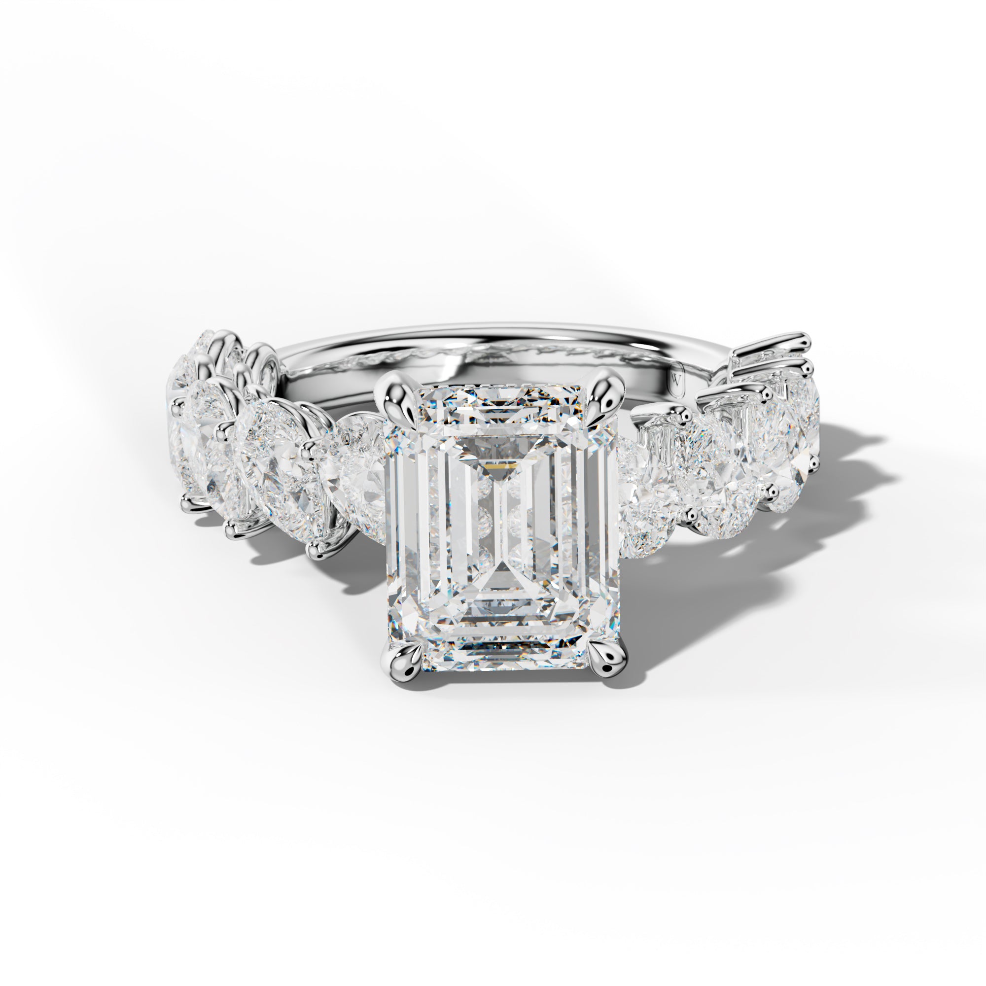 Elisabeth Emerald Cut Engagement Ring With Slanted Pear Side Stones