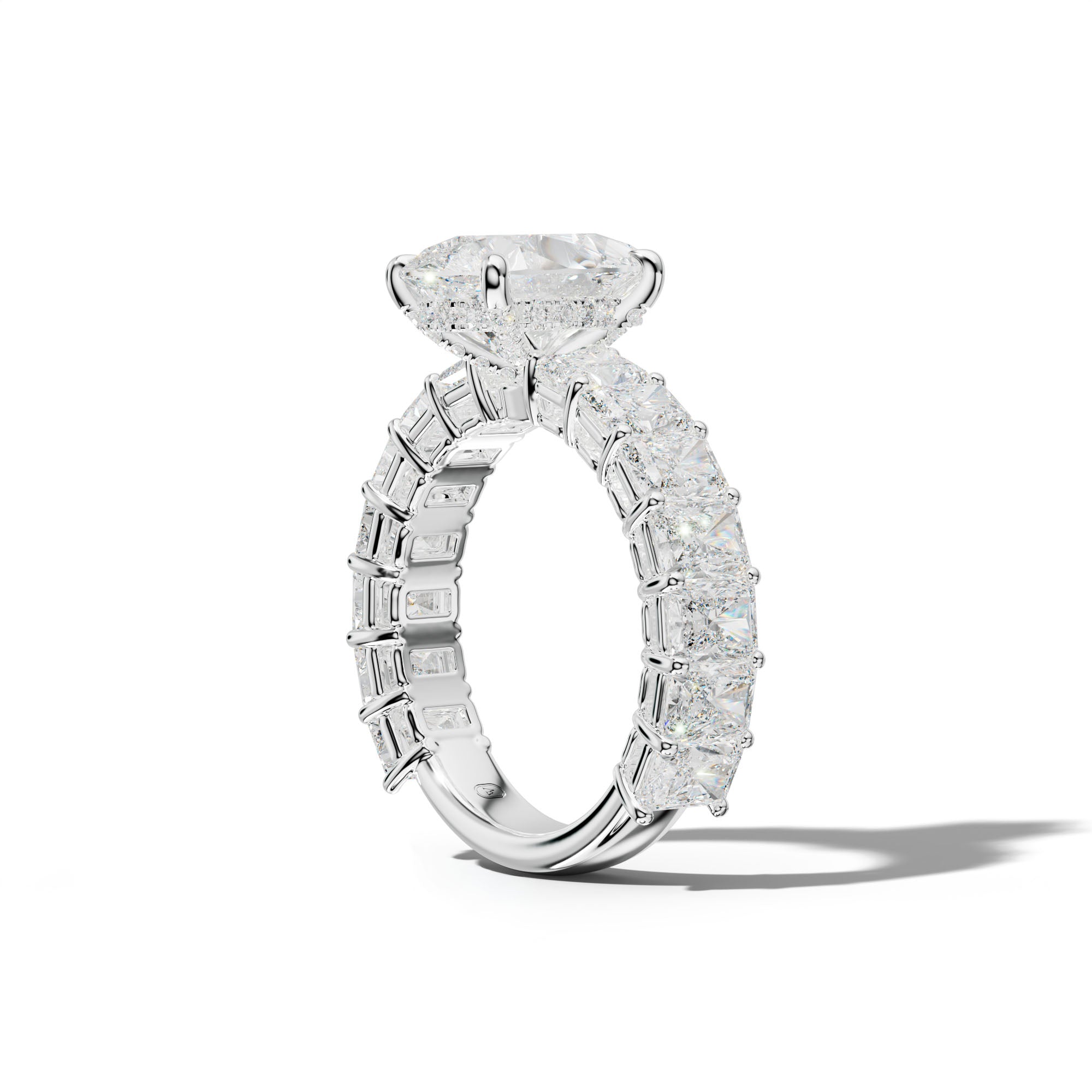 Naomi Pear Shape Engagement Ring With Radiant Side Stones