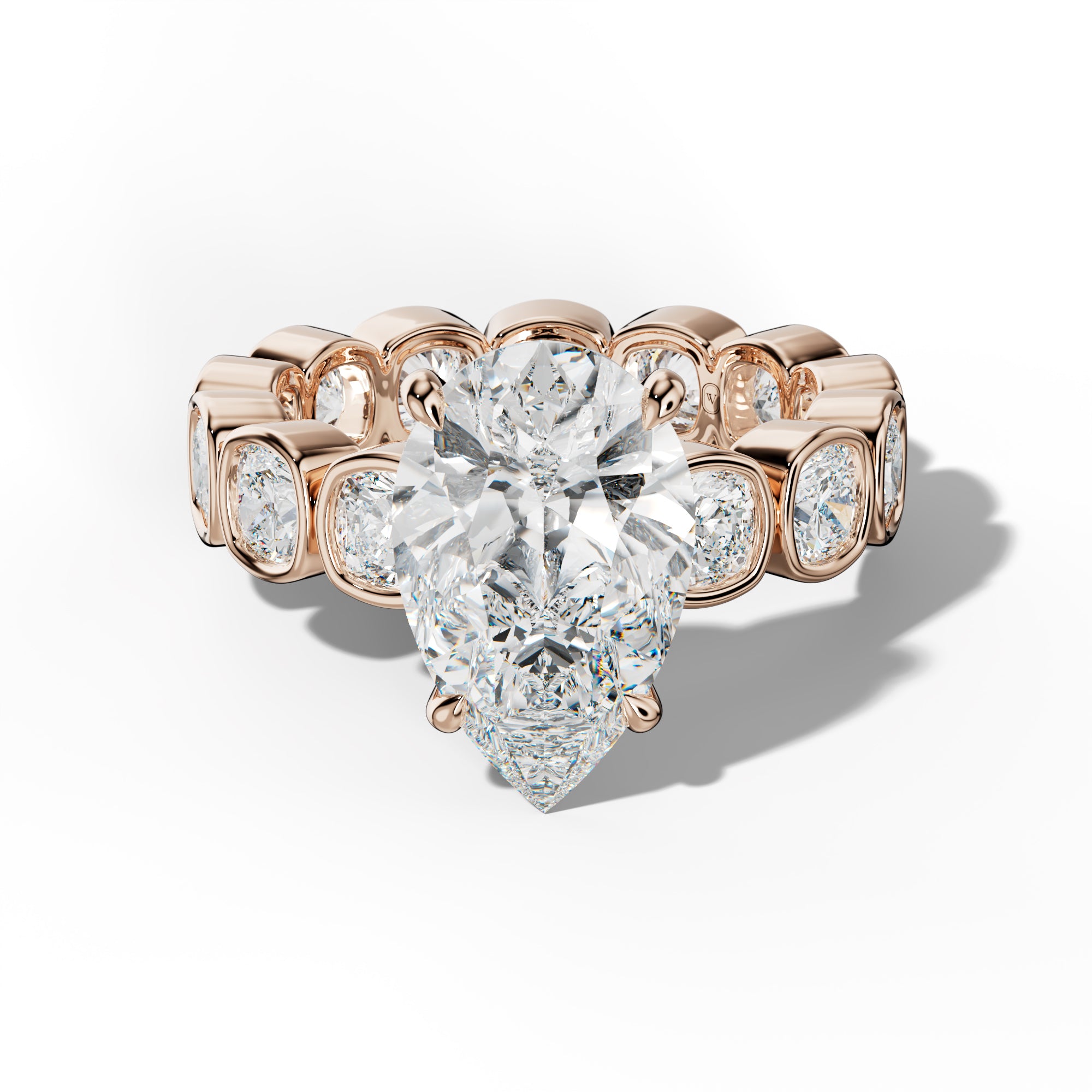 Emerson Pear Shape Engagement Ring With Cushion Side Stones