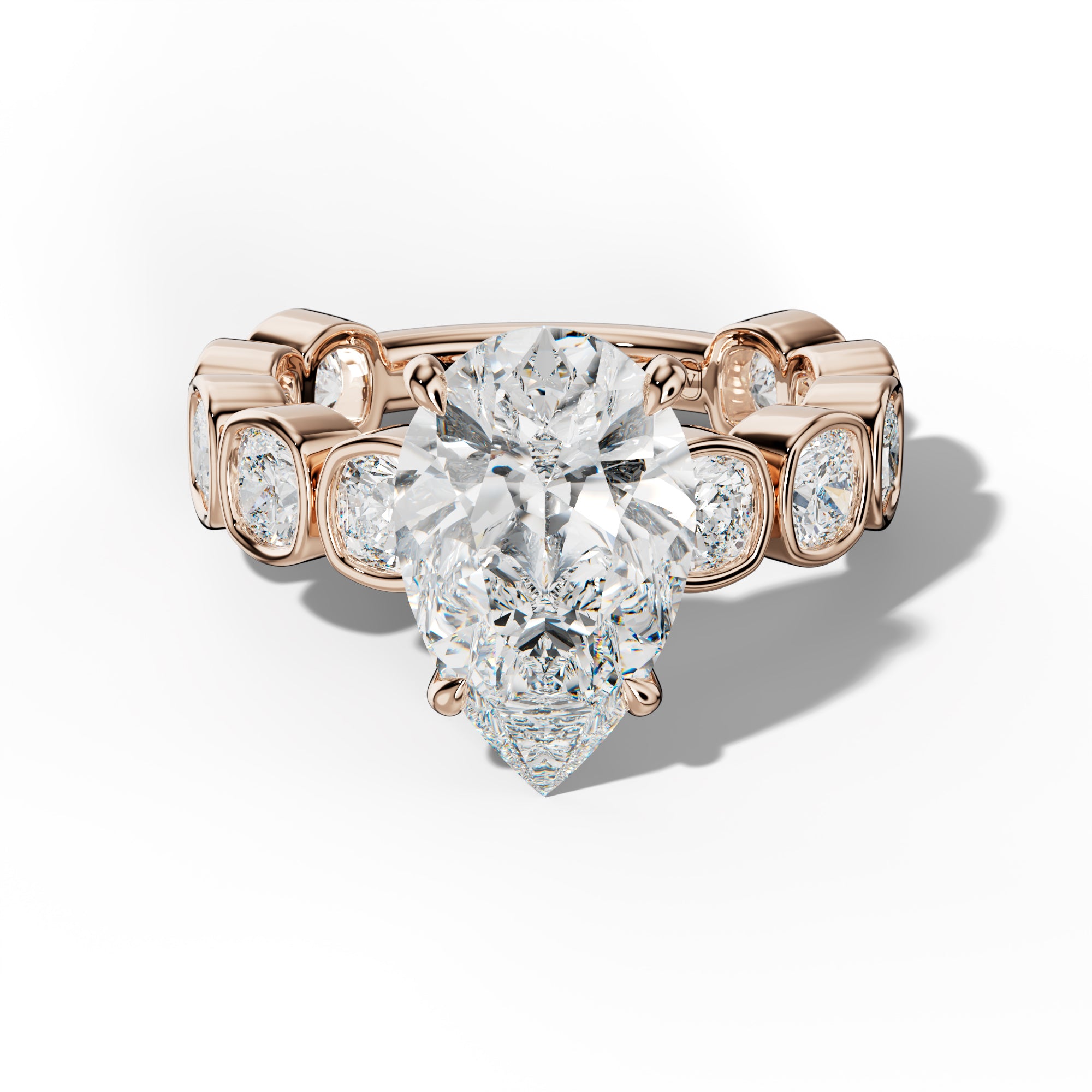 Sage Pear Shape Engagement Ring With Cushion Side Stones