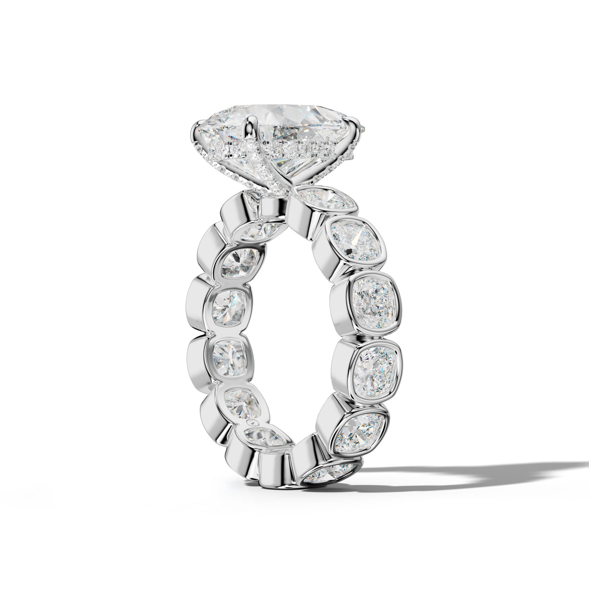 Emerson Pear Shape Engagement Ring With Cushion Side Stones