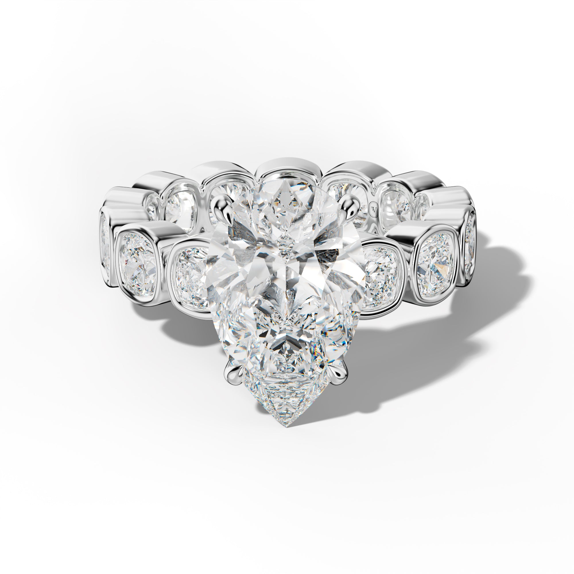 Emerson Pear Shape Engagement Ring With Cushion Side Stones