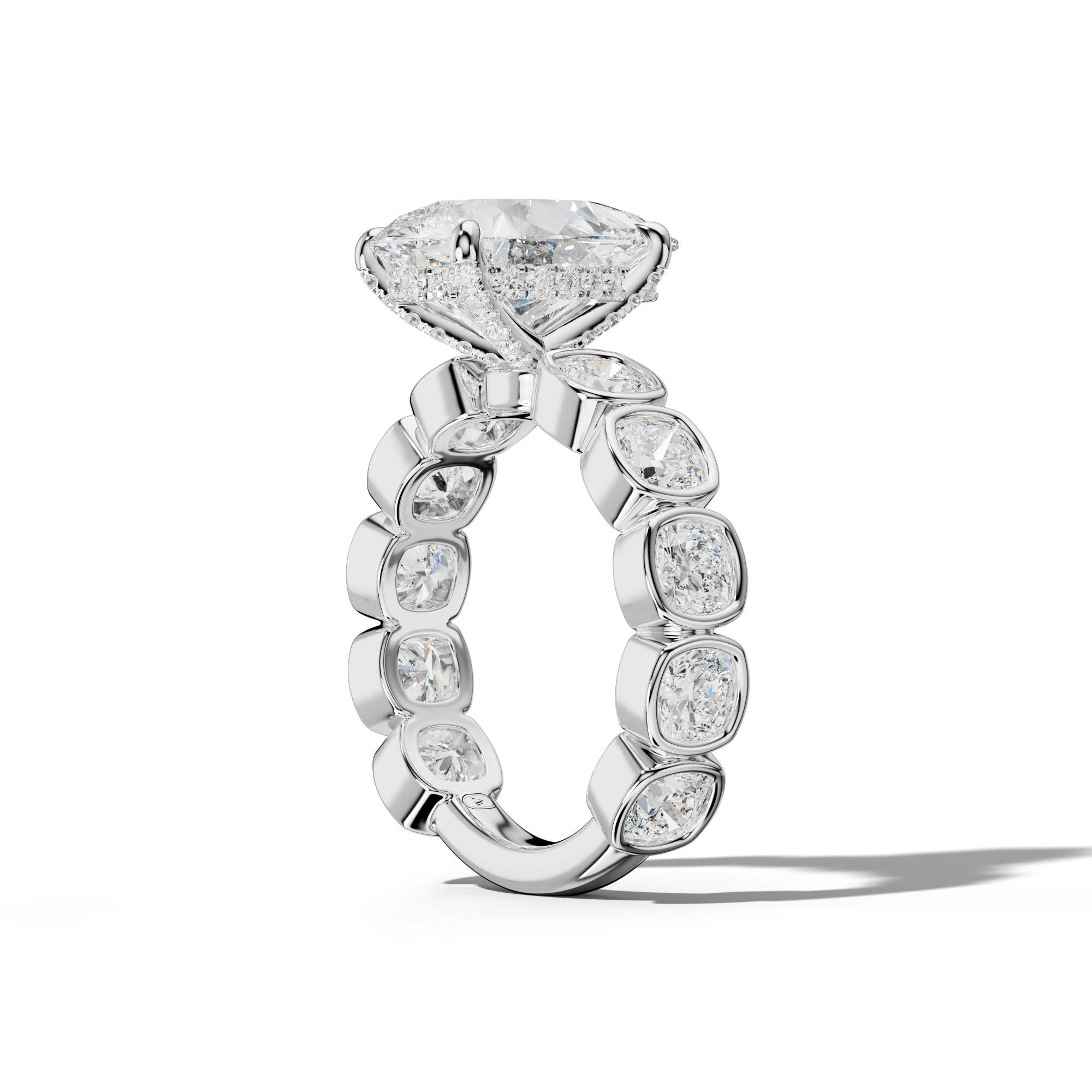 Sage Pear Shape Engagement Ring With Cushion Side Stones