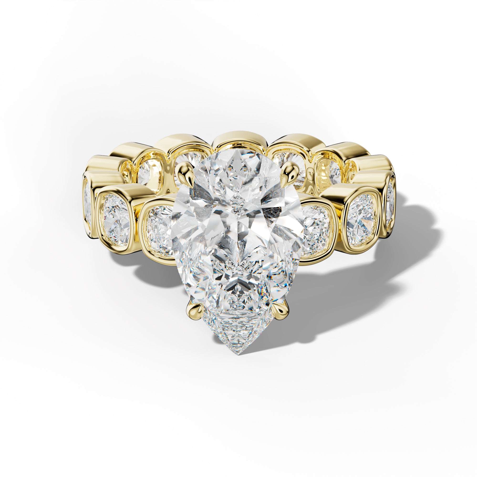 Emerson Pear Shape Engagement Ring With Cushion Side Stones