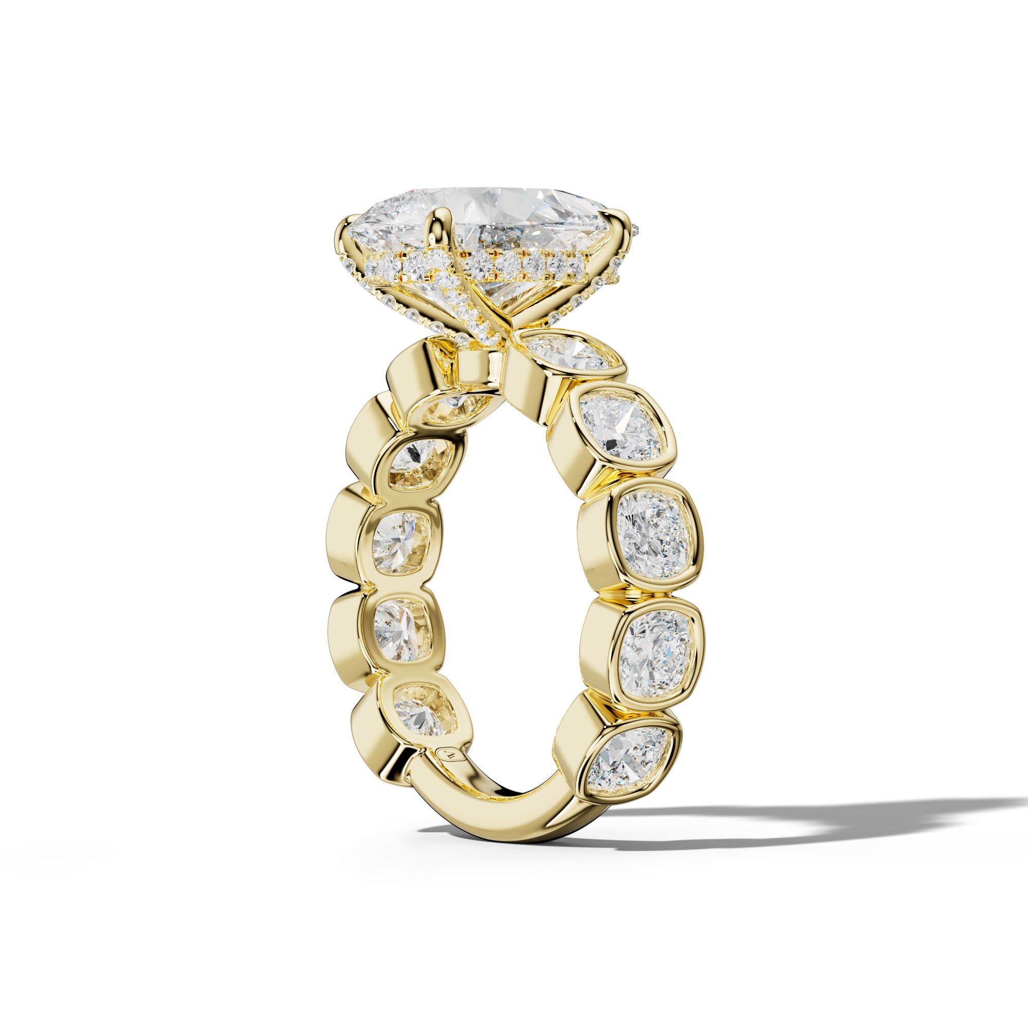 Sage Pear Shape Engagement Ring With Cushion Side Stones