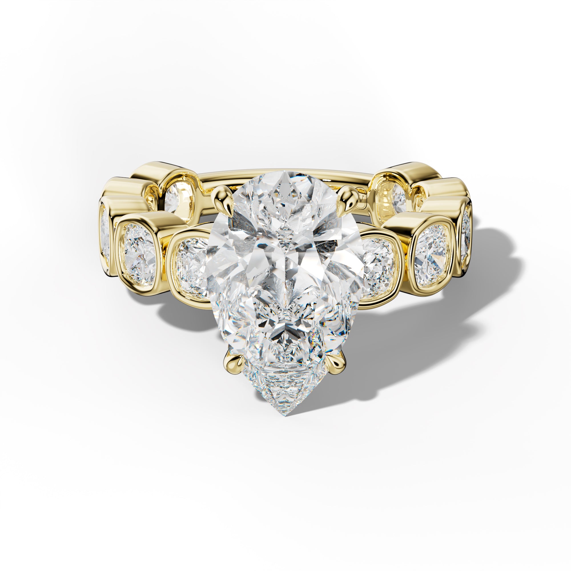 Sage Pear Shape Engagement Ring With Cushion Side Stones