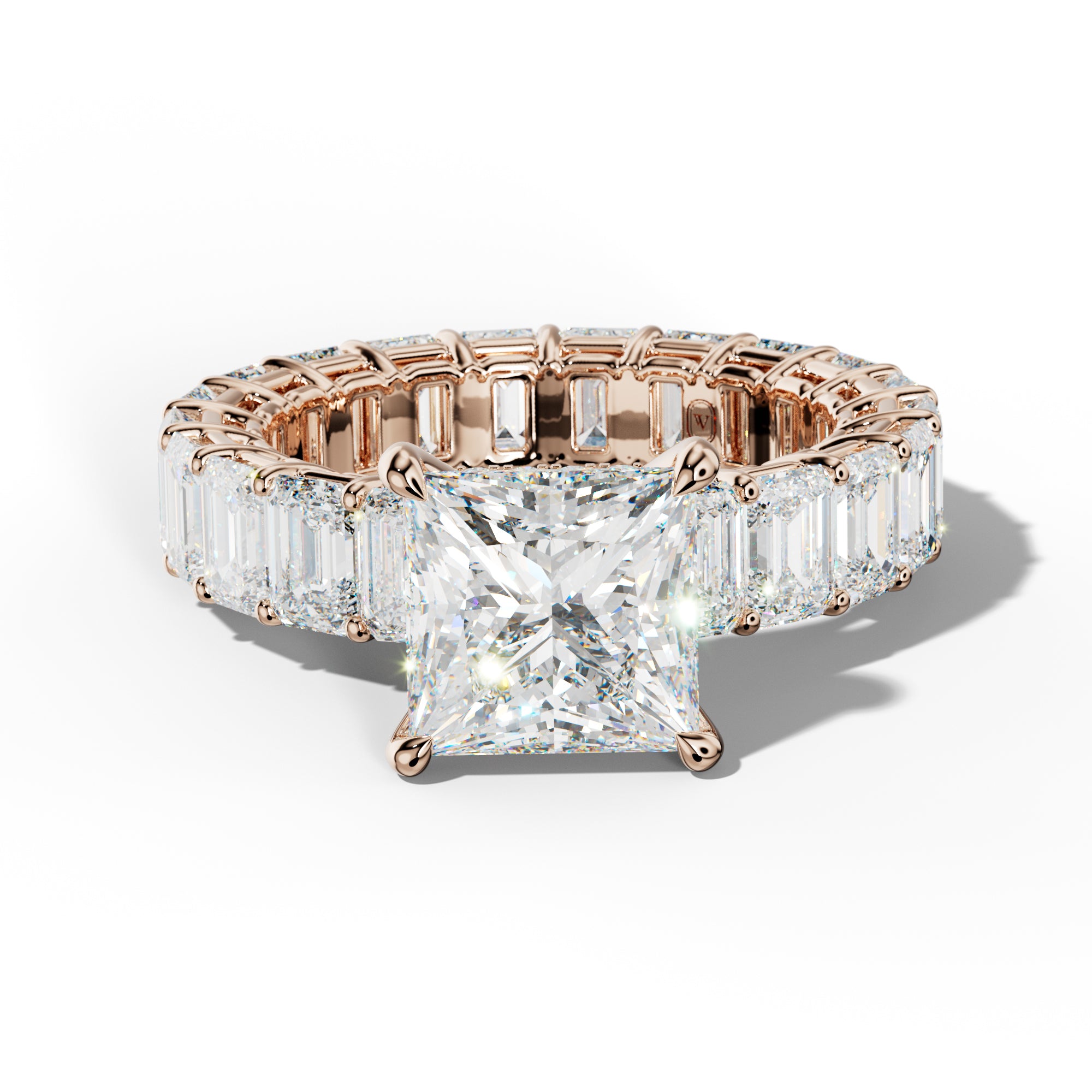 Jazmine Princess Cut Engagement Ring With Emerald Cut Side Stones