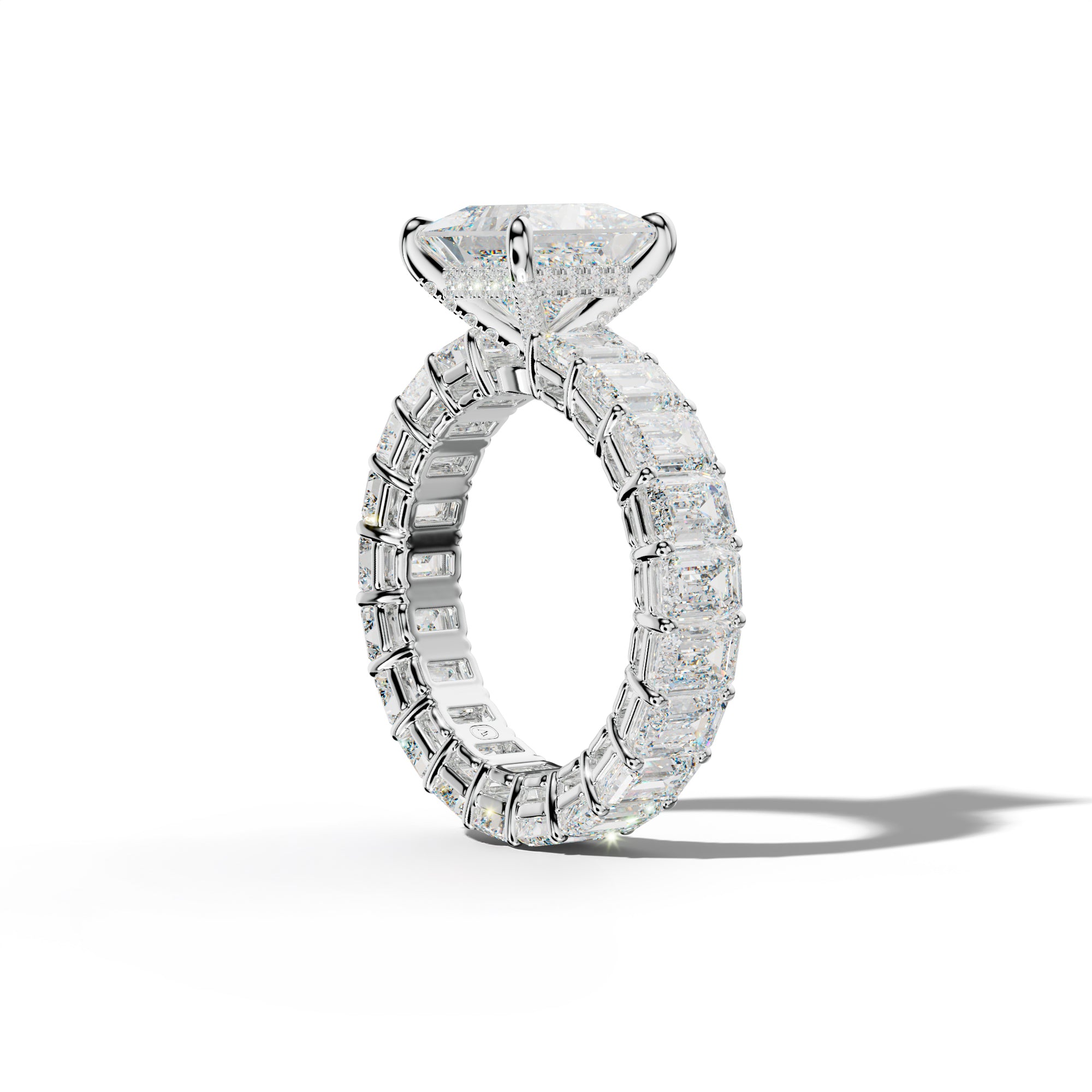 Jazmine Princess Cut Engagement Ring With Emerald Cut Side Stones